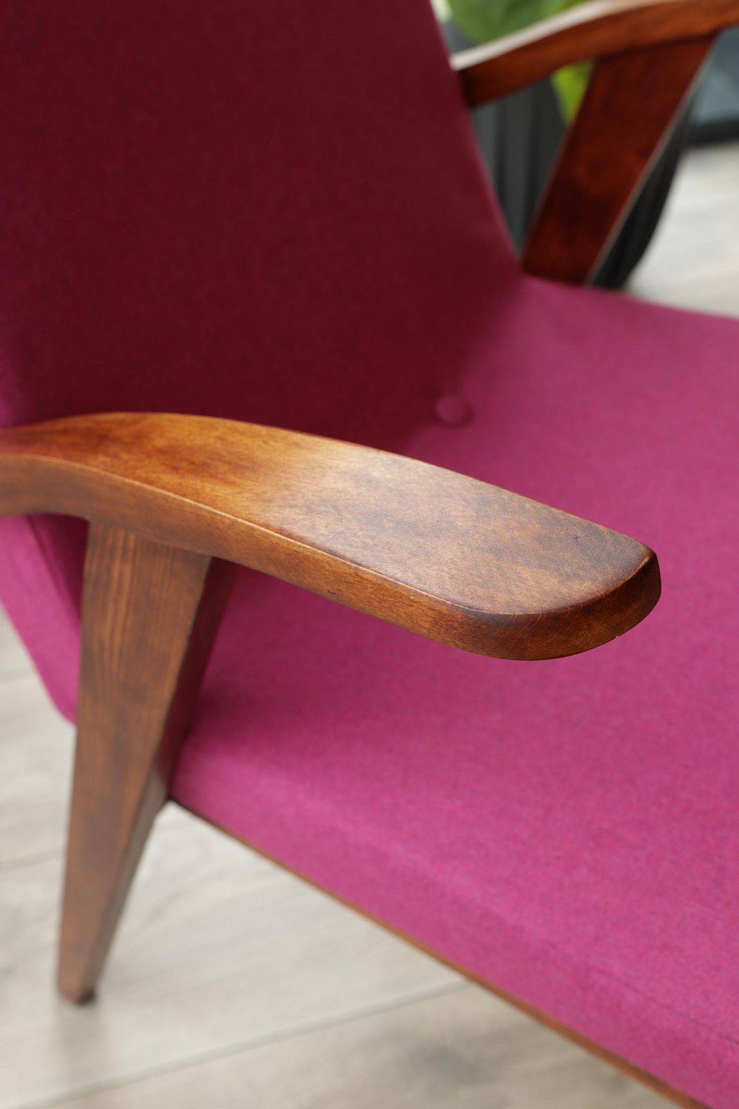 photo furniture Vintage Wool Fuchsia Armchair Full Refurbished Designed By Puchała, 1960, Poland