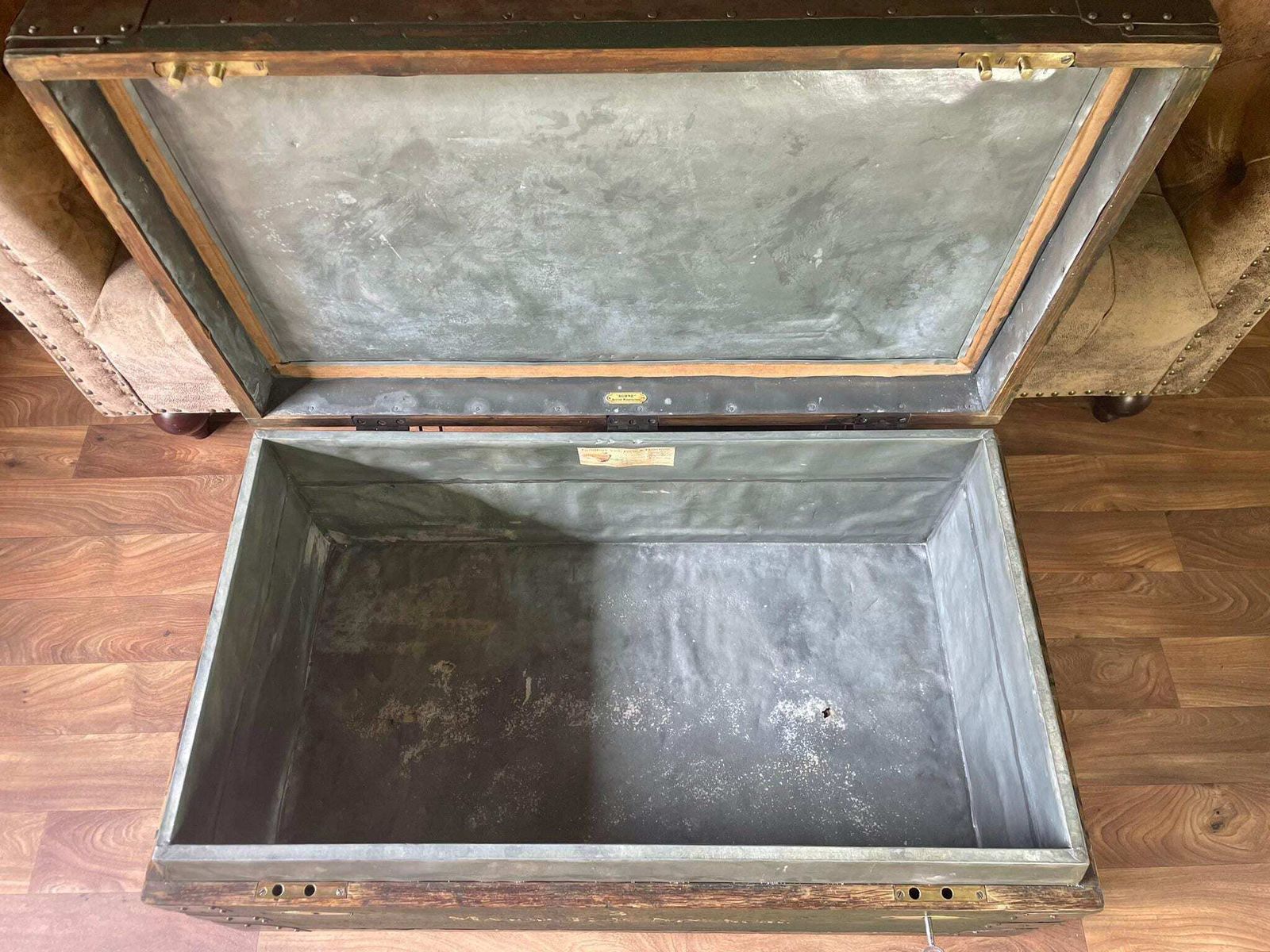 photo furniture Antique Military Trunk, Storage Chest, Coffee Table Trunk & Key
