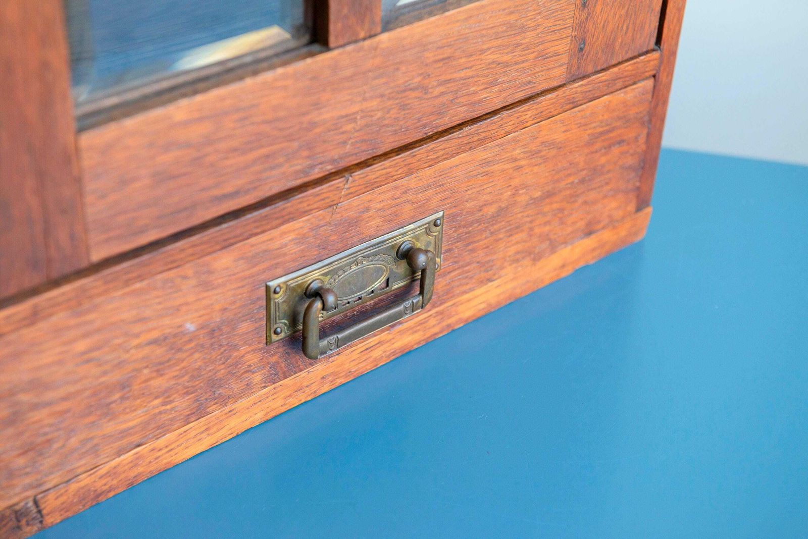 Antique Apothecary Chest With Glass Windows, Art Deco Medicine Cabinet, Oak Wooden Display Case, Rustic Bathroom Cabinet With Lock photo vintage