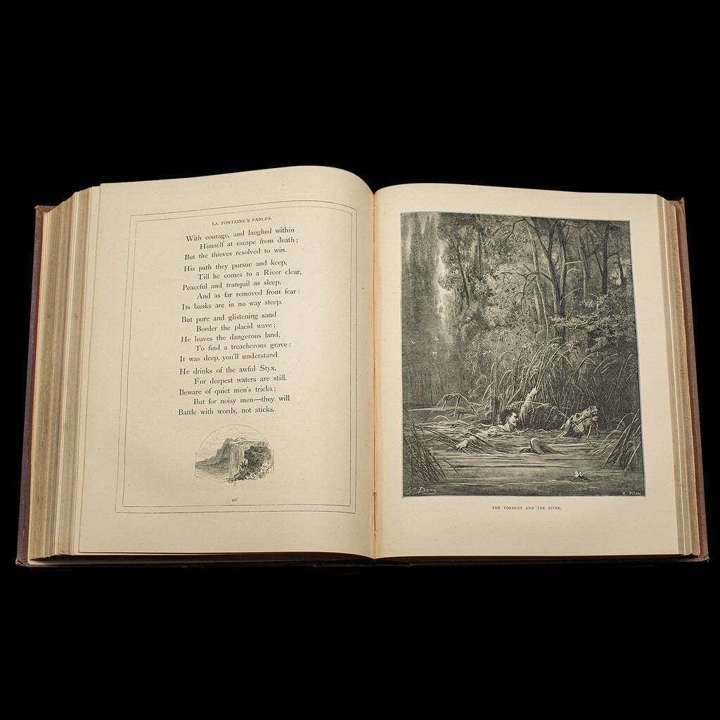 Home Decor Antique The Fables Book, Historic Literature, English, Illustrated, Victorian photo