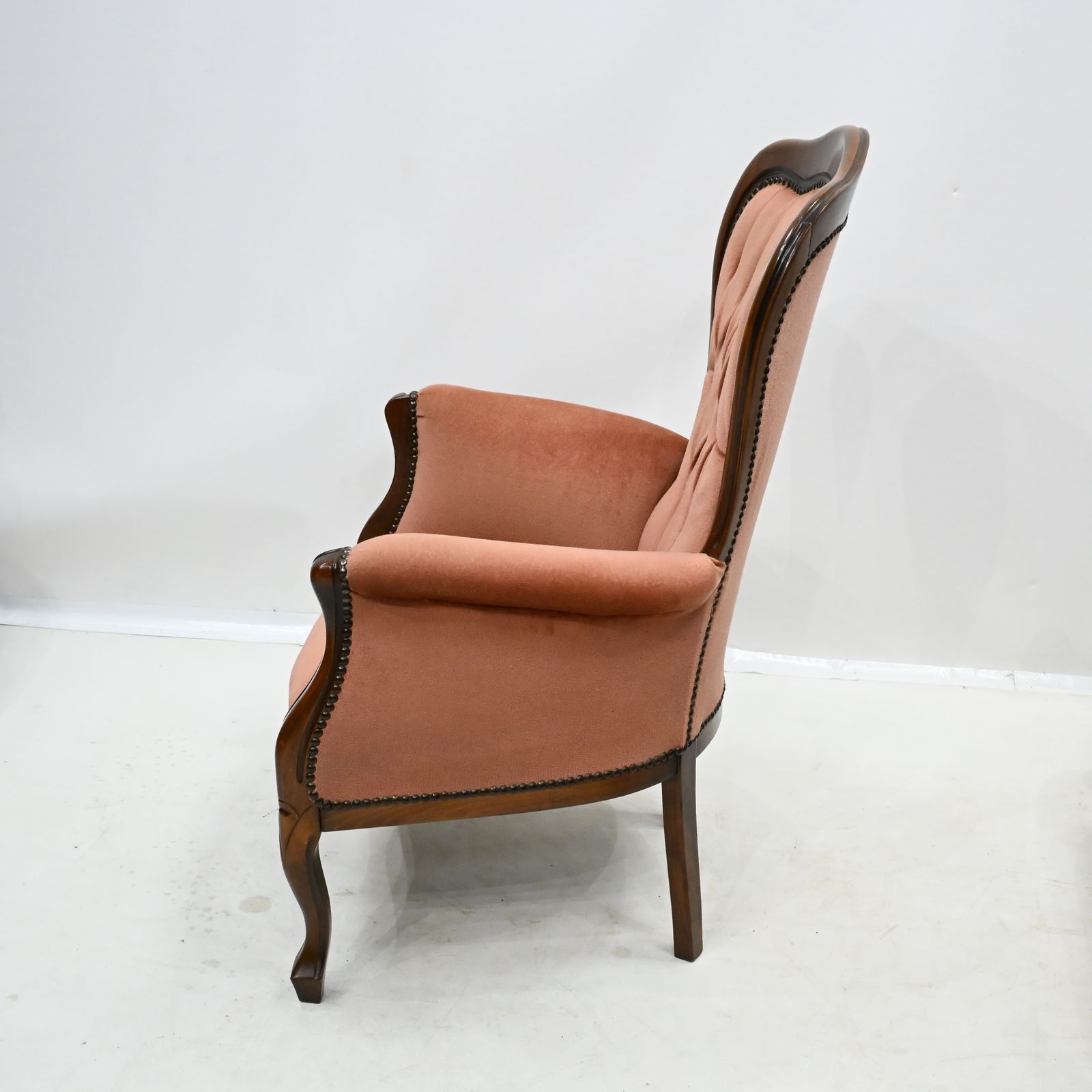 Vintage French Style Easy Armchair Salmon Studded Upholstery Free Delivery photo for sale