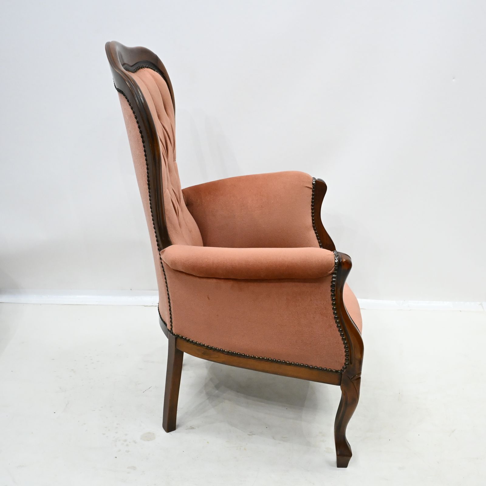 Vintage French Style Easy Armchair Salmon Studded Upholstery Free Delivery photo Furniture