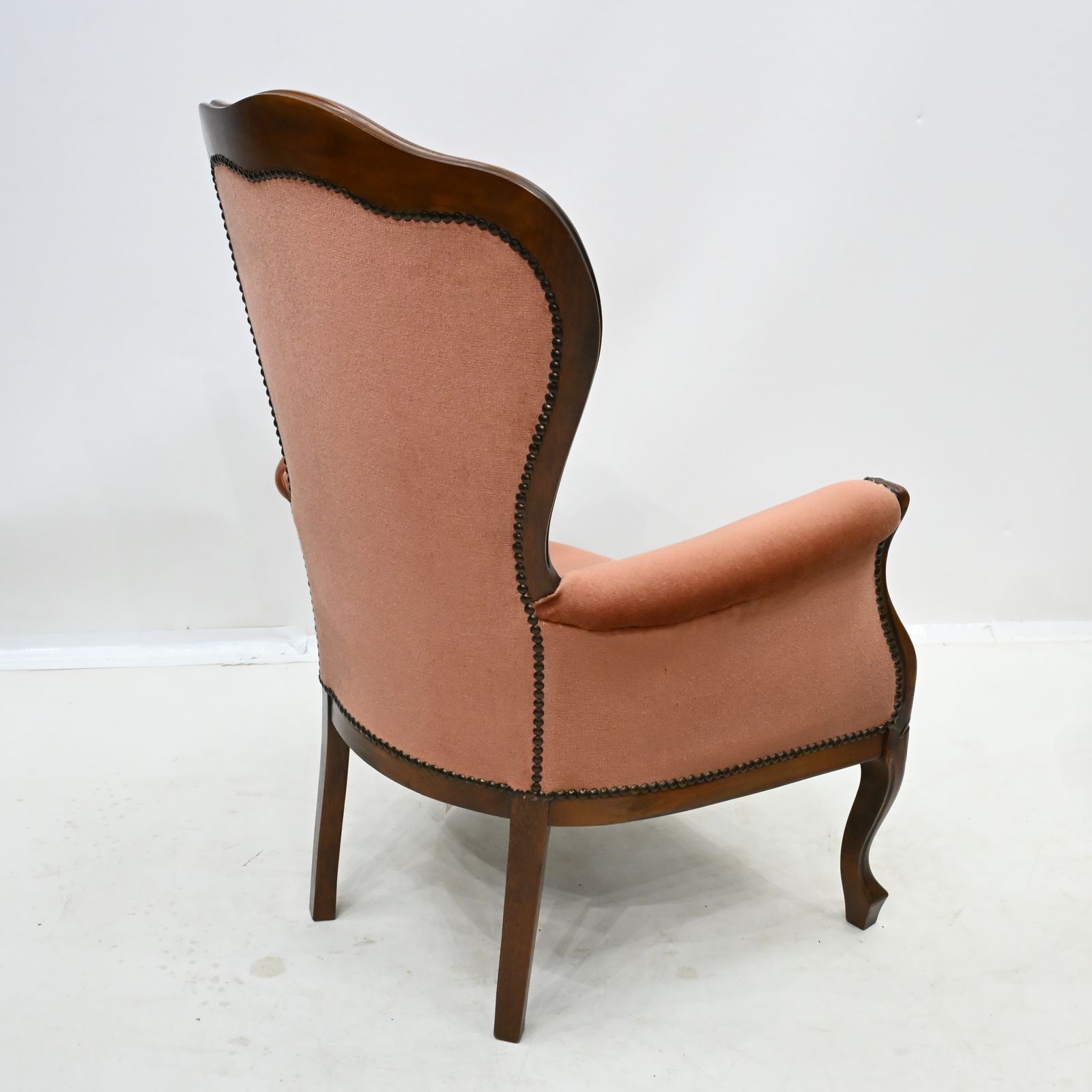 Vintage French Style Easy Armchair Salmon Studded Upholstery Free Delivery photo vintage