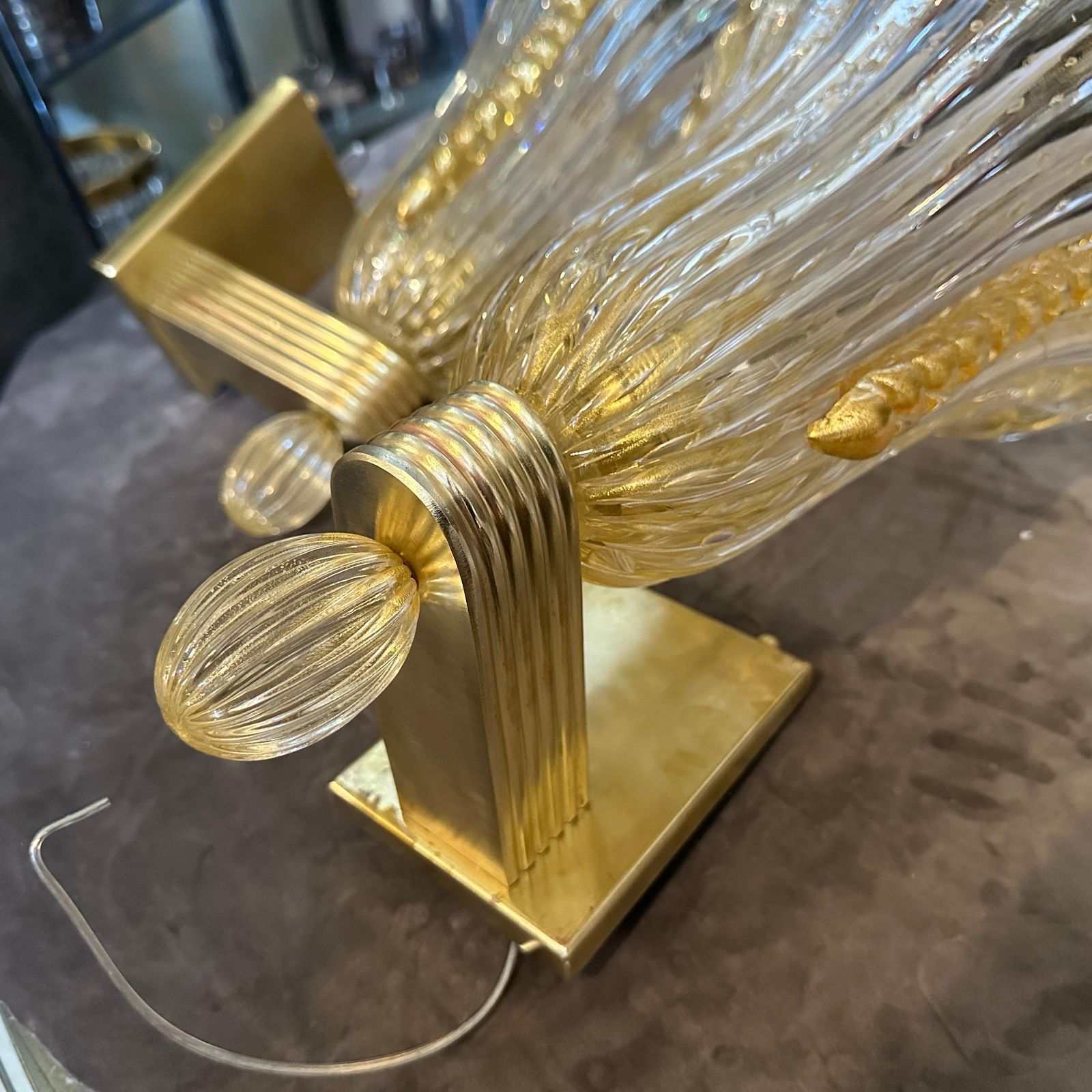 21st Century Barovier Style Modern Amber Murano Glass And Brass Wall Sconces photo vintage