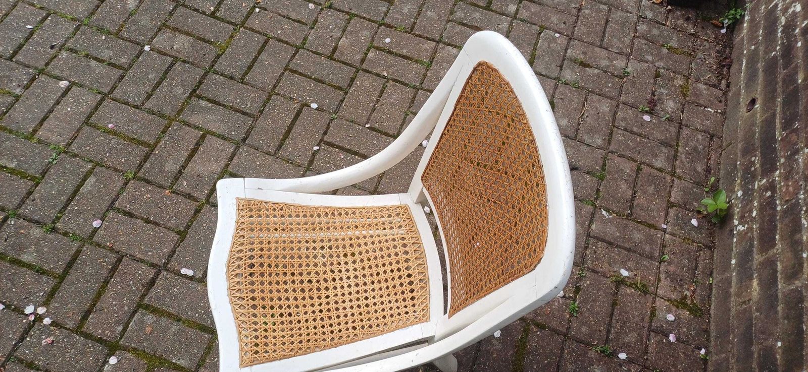 photo for sale Vintage White Painted Victorian Cane Chair French Country Style With Curved Frame