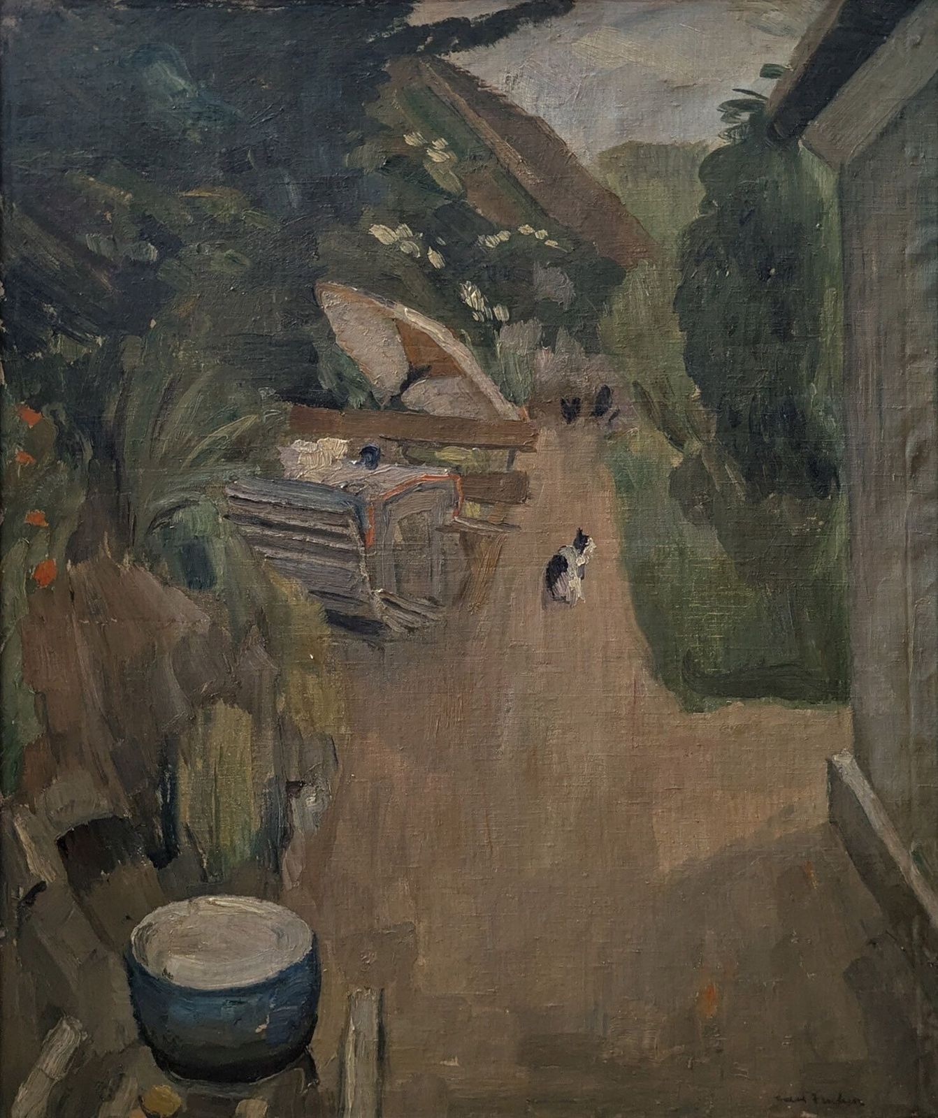 Cat In The Lane, 1950s, Oil On Canvas photo furniture