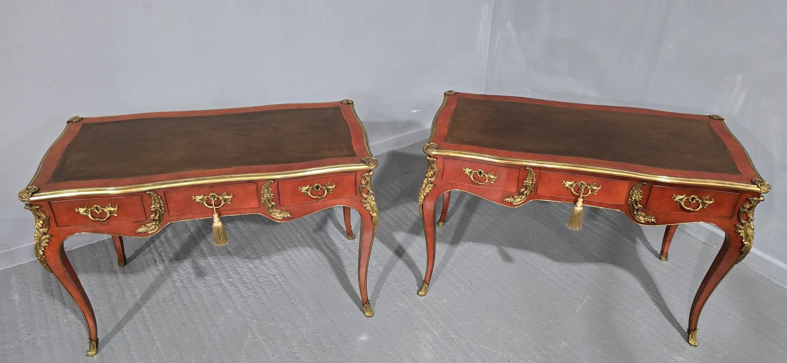 Outstanding Pair Of Red Laquered Bureau Plat Desks photo for sale