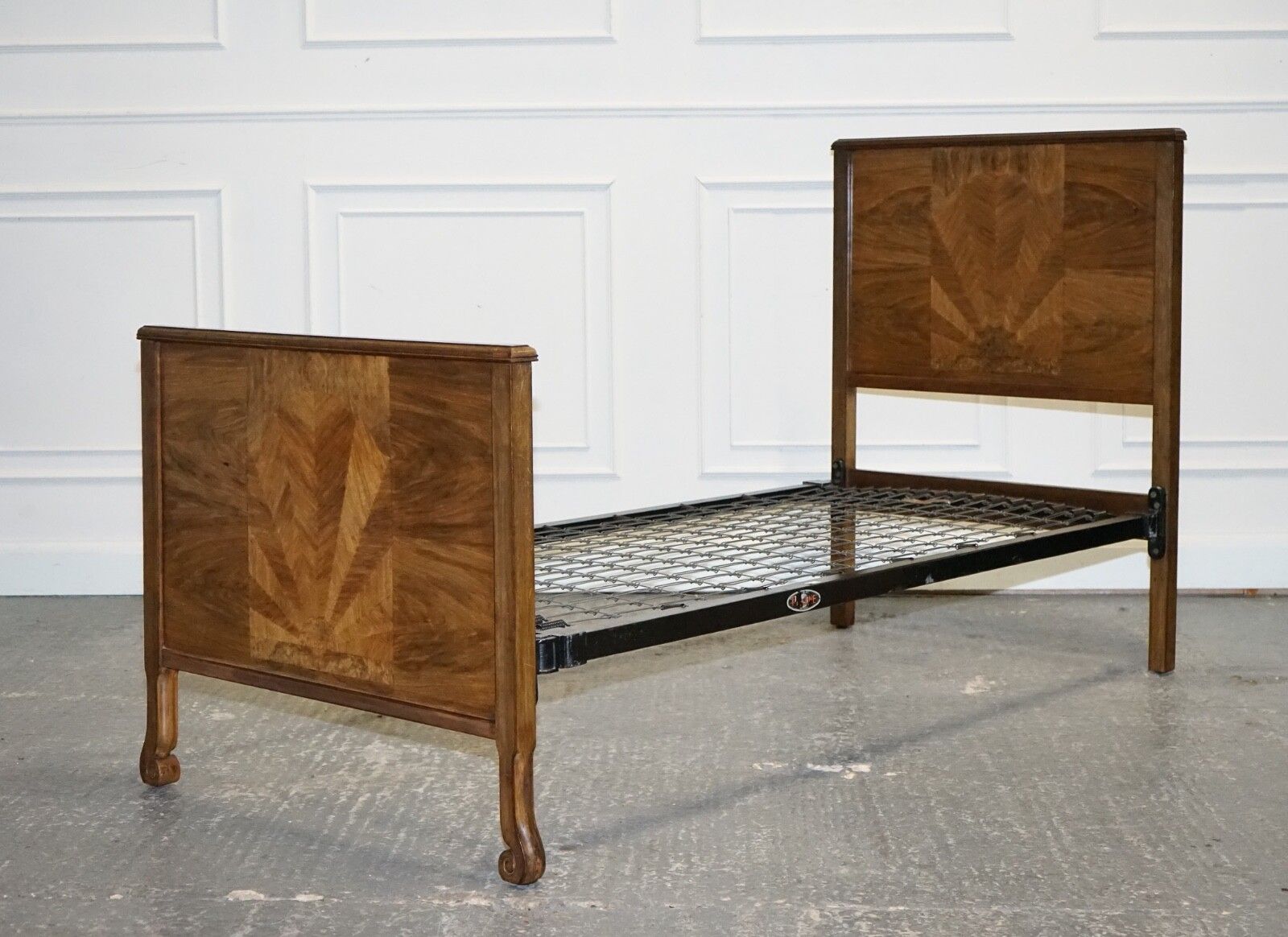 Art Deco Burr Walnut Decorative Inlaid Panels Single Bed (1/2) photo for sale
