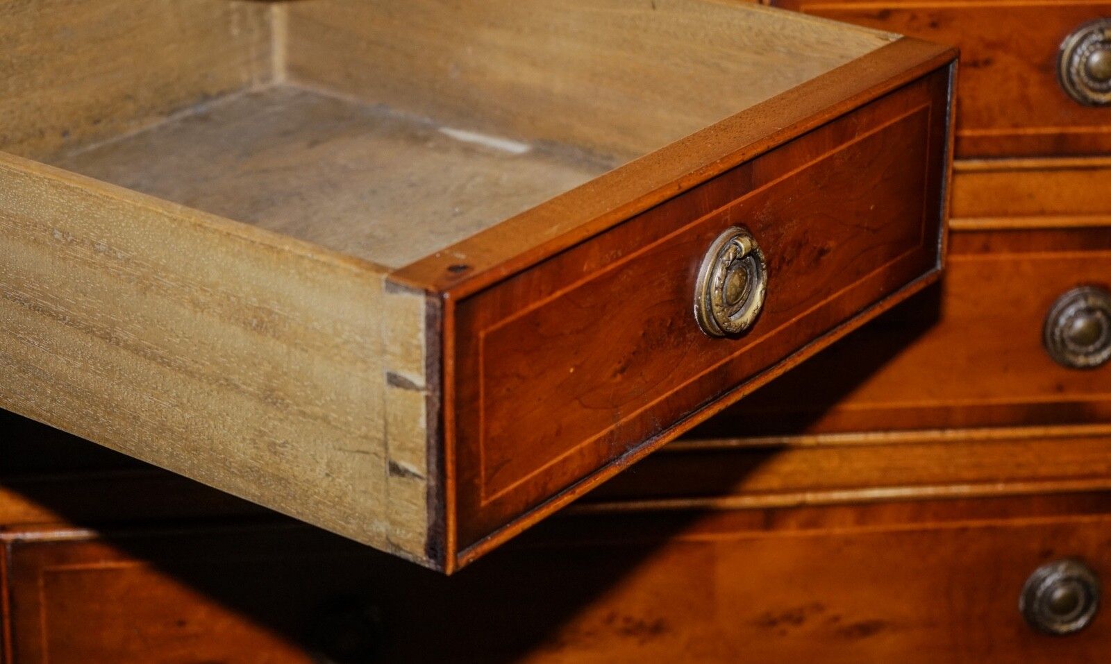 photo for sale Georgian Style H.G. Hudson Burr Walnut Sideboard Bank Of Drawers Quality Made