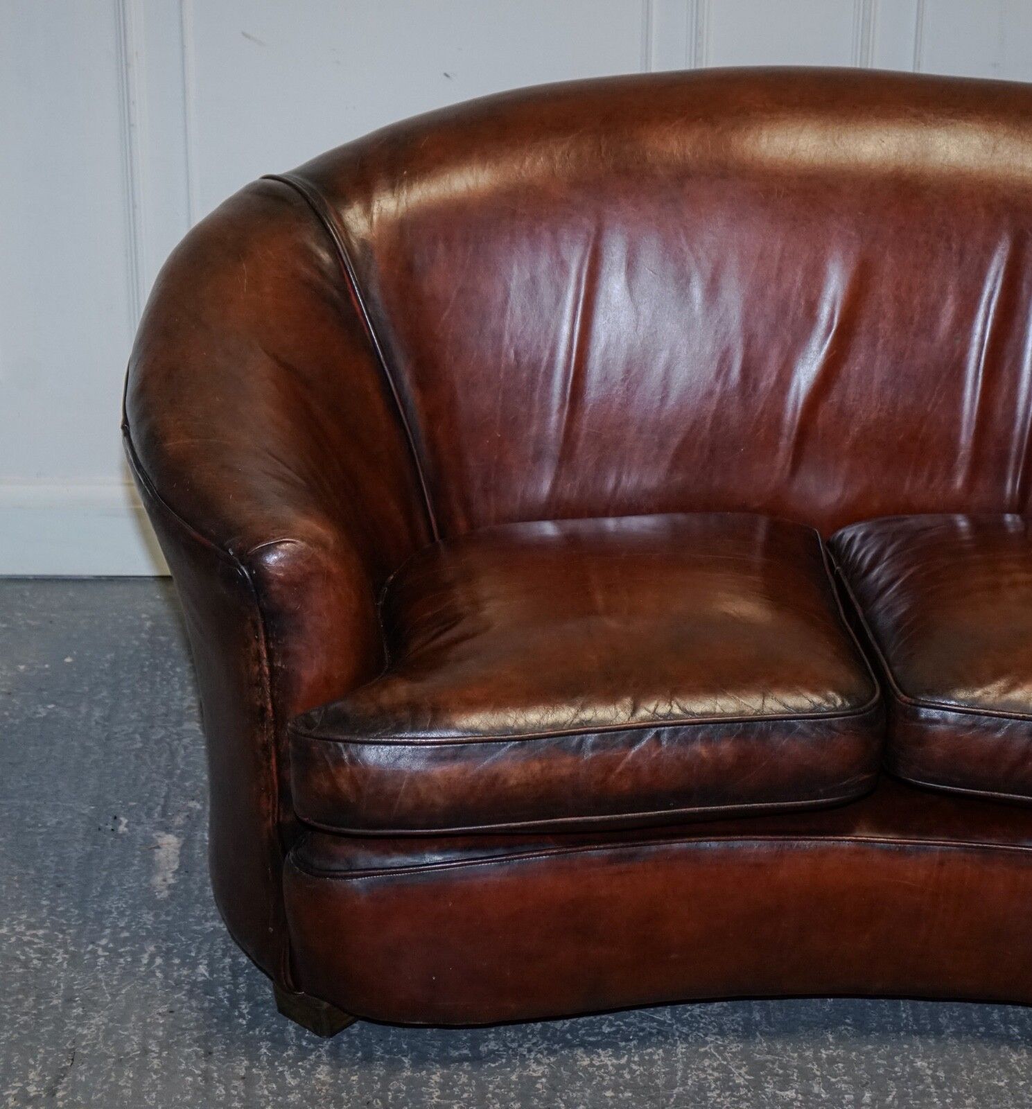 1920's Art Deco Restored Hand Dyed Whiskey Brown Suite Sofa Armchairs Footstools photo for sale