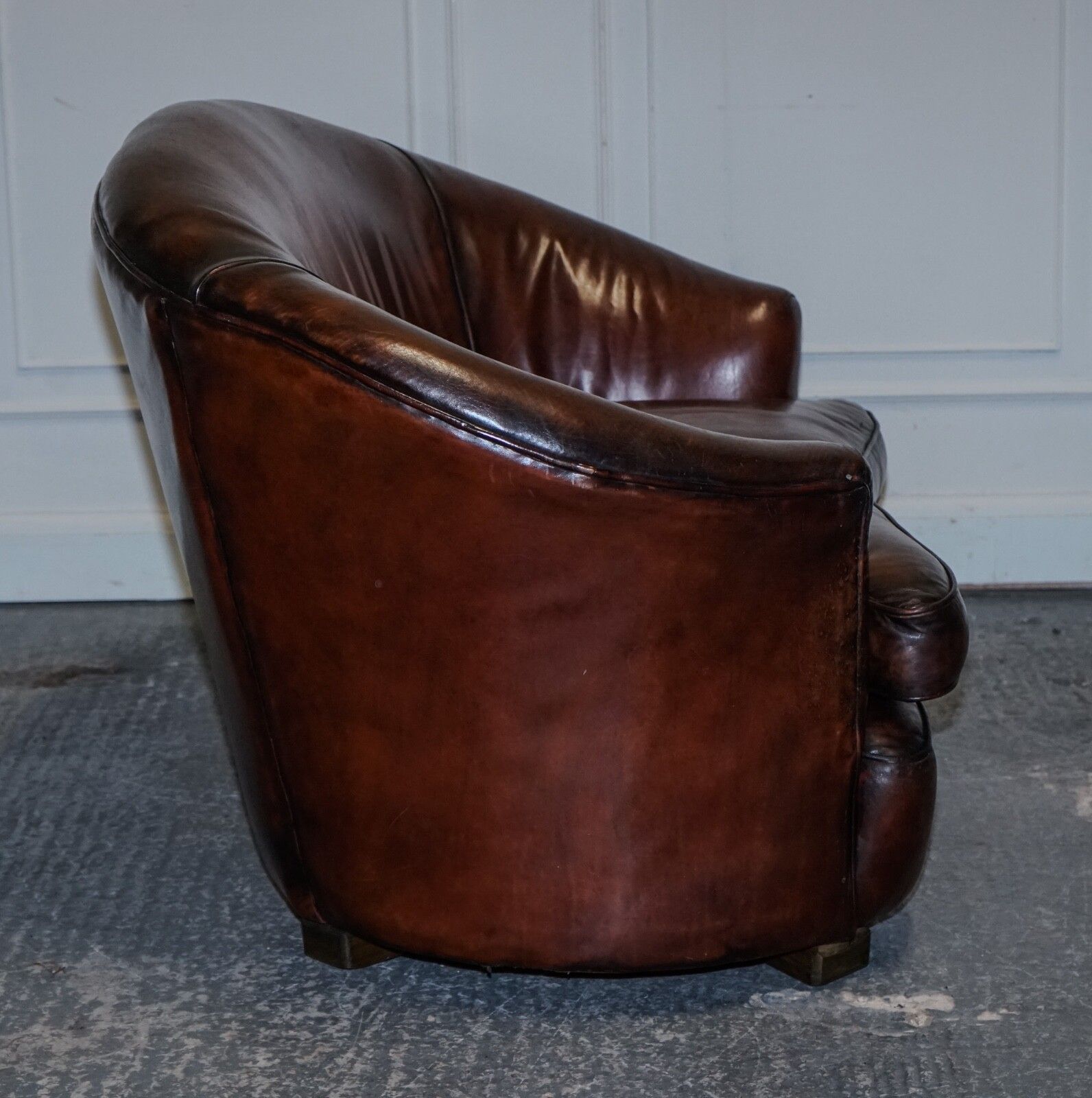 photo furniture 1920's Art Deco Restored Hand Dyed Whiskey Brown Suite Sofa Armchairs Footstools