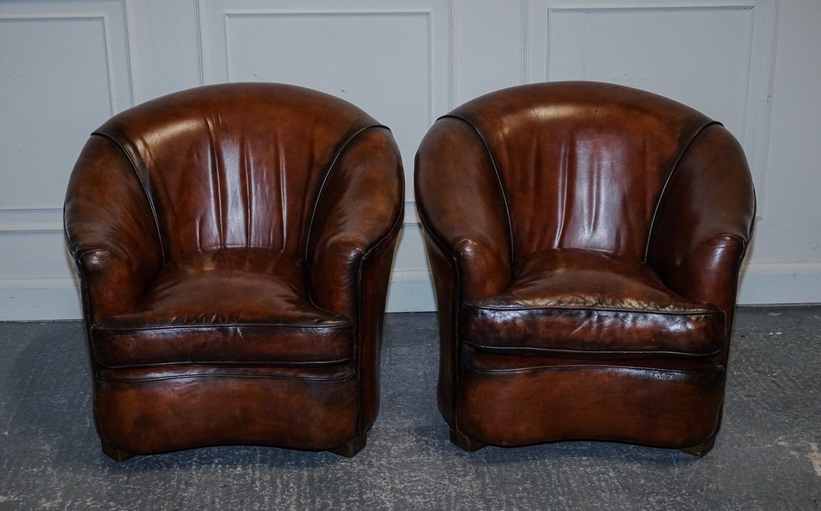 14594.0 1920's Art Deco Restored Hand Dyed Whiskey Brown Suite Sofa Armchairs Footstools photo