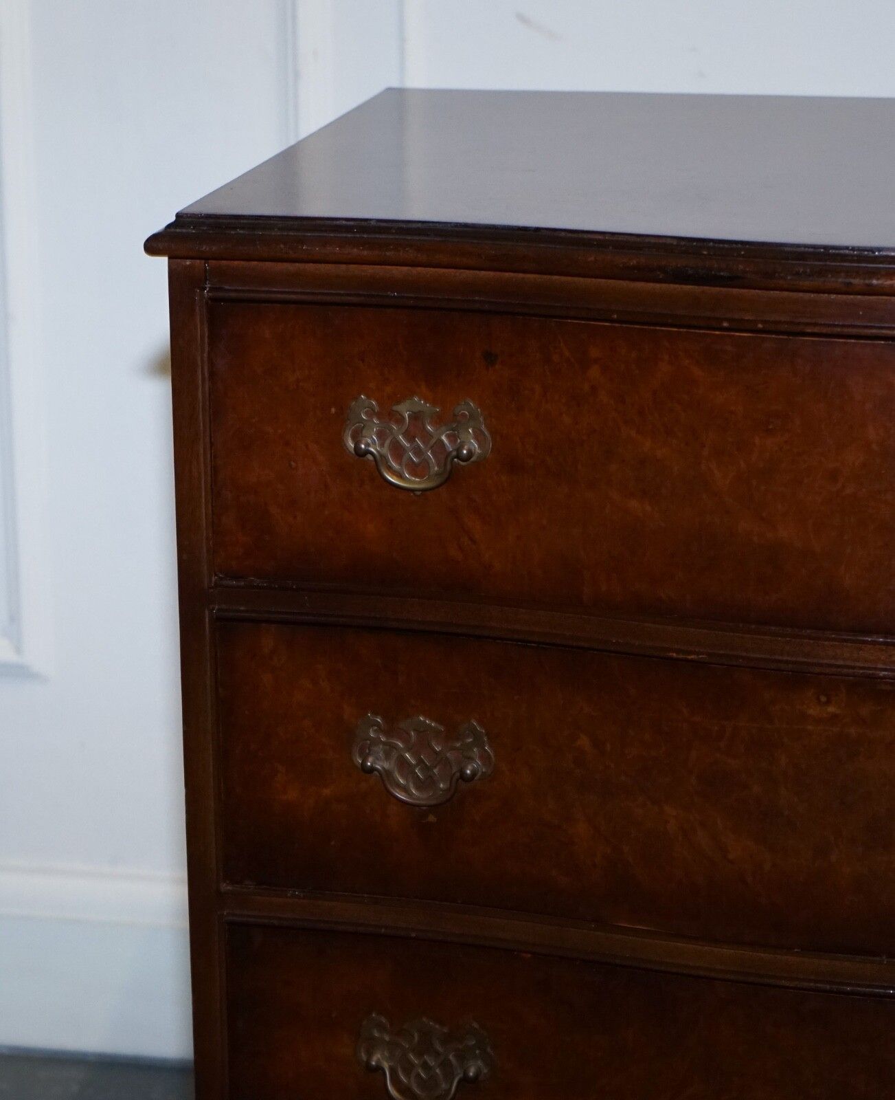 Late 20th Century Burr Walnut Chest Of Drawers With Brass Handles photo vintage