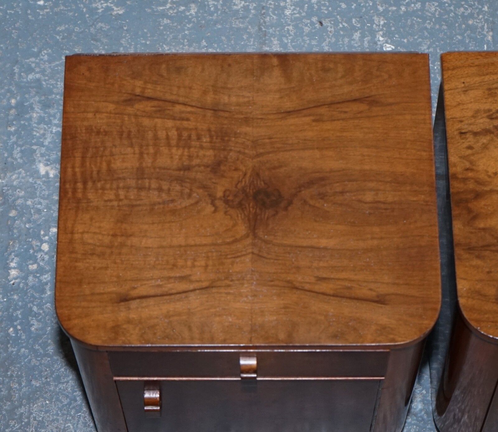 1150.0 Pair Of 1930's Art Deco Burr Walnut Bedside Tables Nightstands Drawer & Cupboard photo