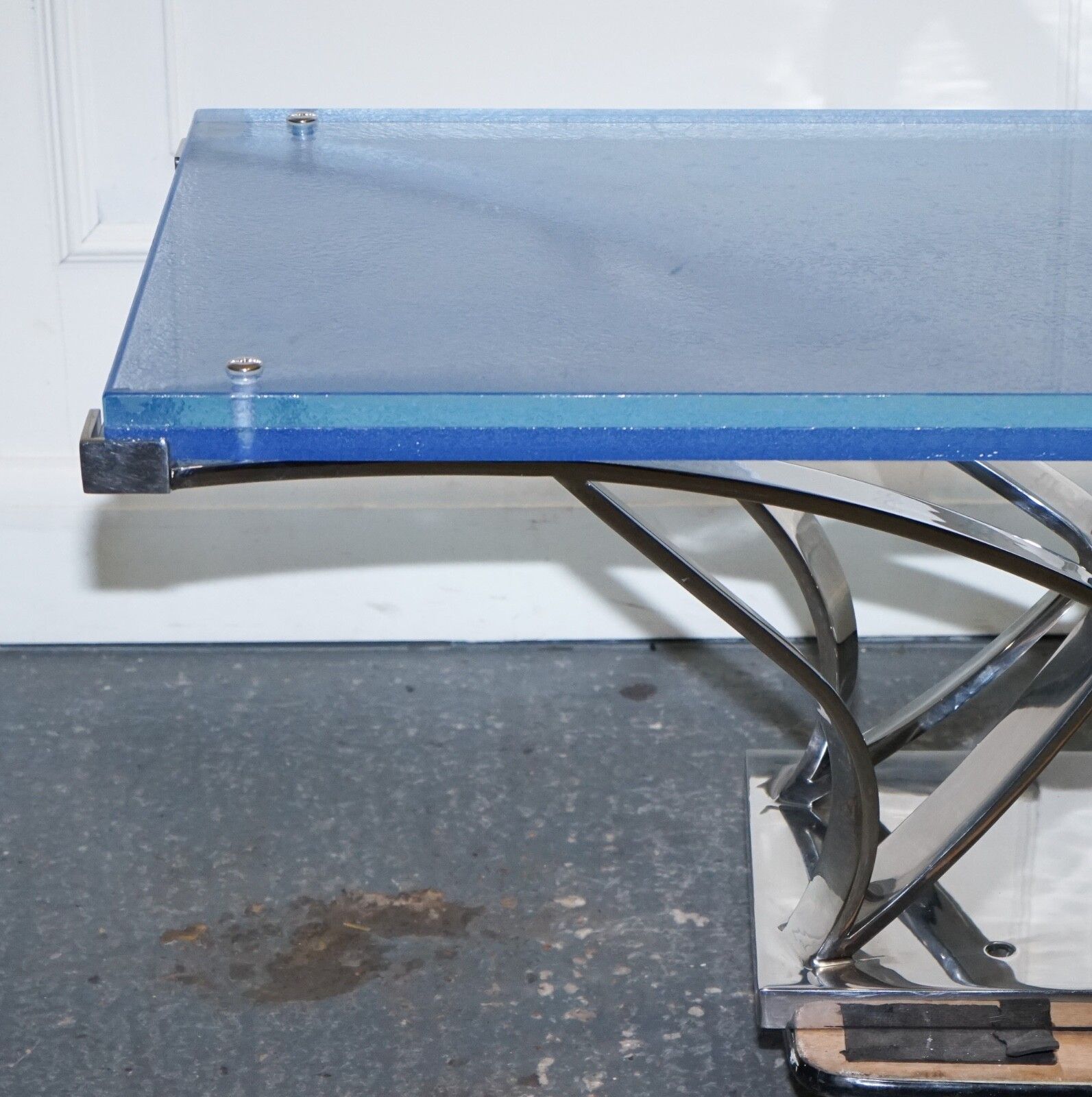 Rare Custom Hand Made Glass Marine Grade Stainless Steel Coffee Table By Soliart photo Furniture