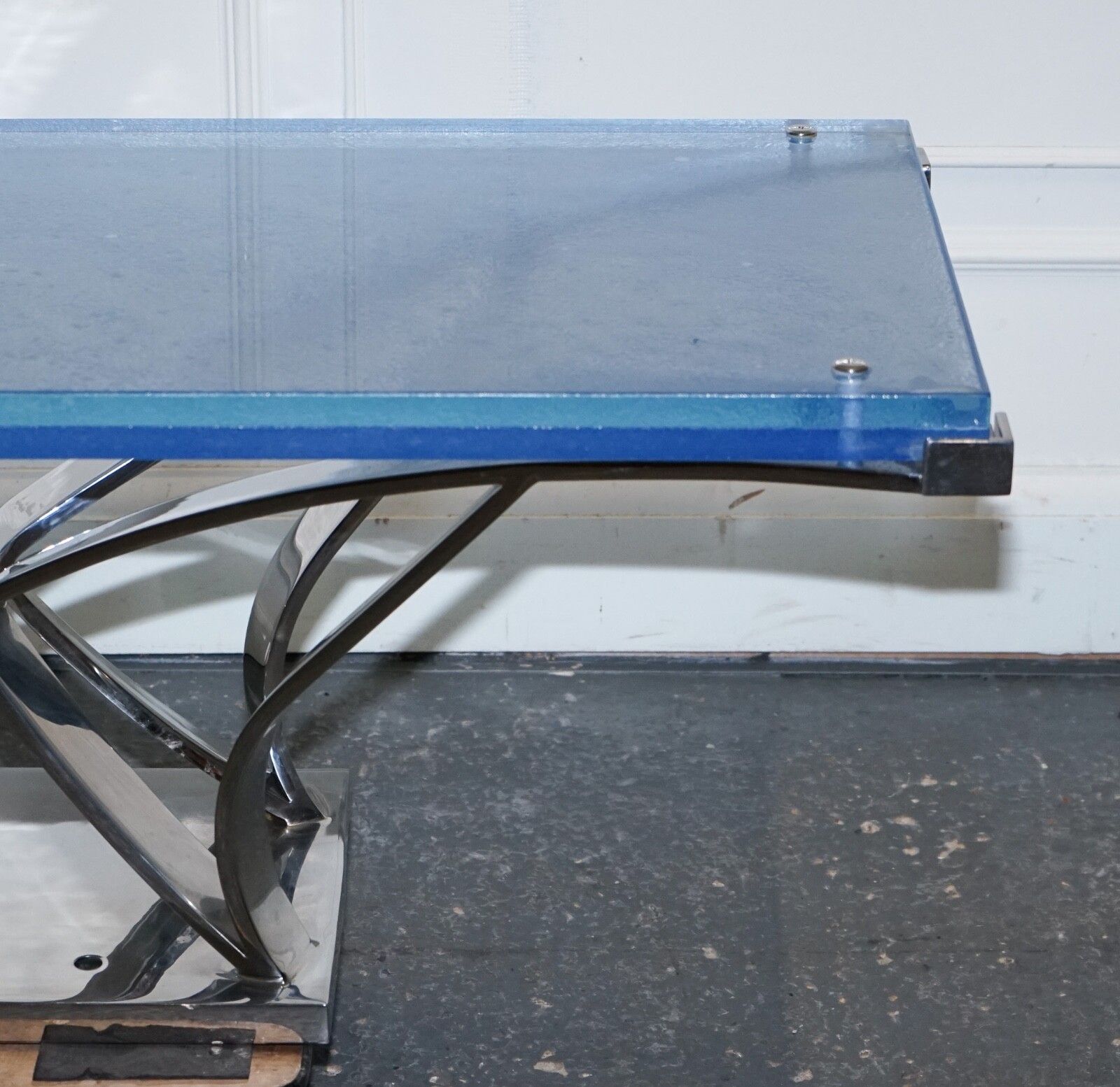 Rare Custom Hand Made Glass Marine Grade Stainless Steel Coffee Table By Soliart photo vinterior