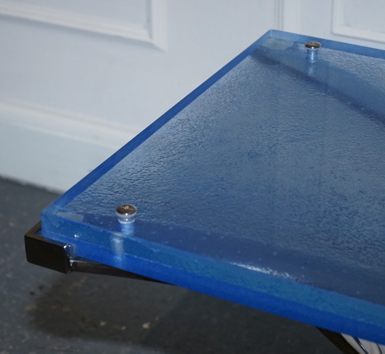 photo for sale Rare Custom Hand Made Glass Marine Grade Stainless Steel Coffee Table By Soliart