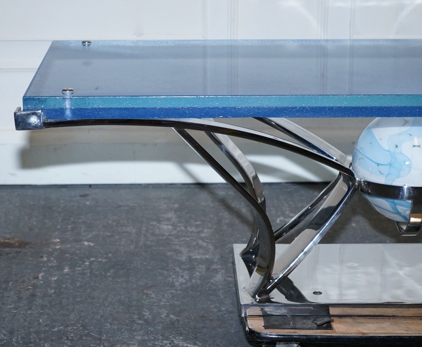 Rare Custom Hand Made Glass Marine Grade Stainless Steel Coffee Table By Soliart photo Furniture