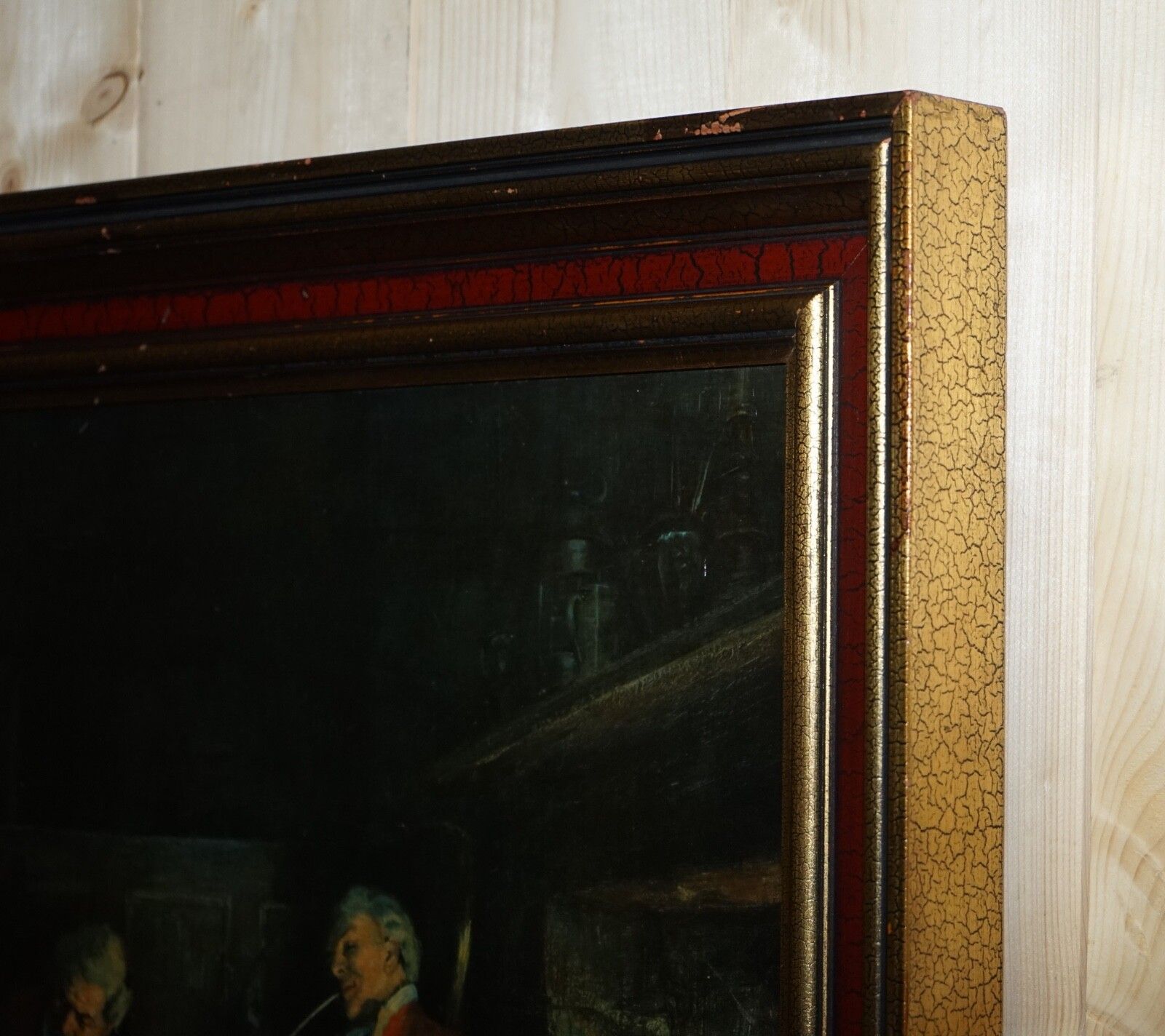 photo for sale Oil Painting In Manner Of F.M.  Bennett Great Content' Red And Gold Frame