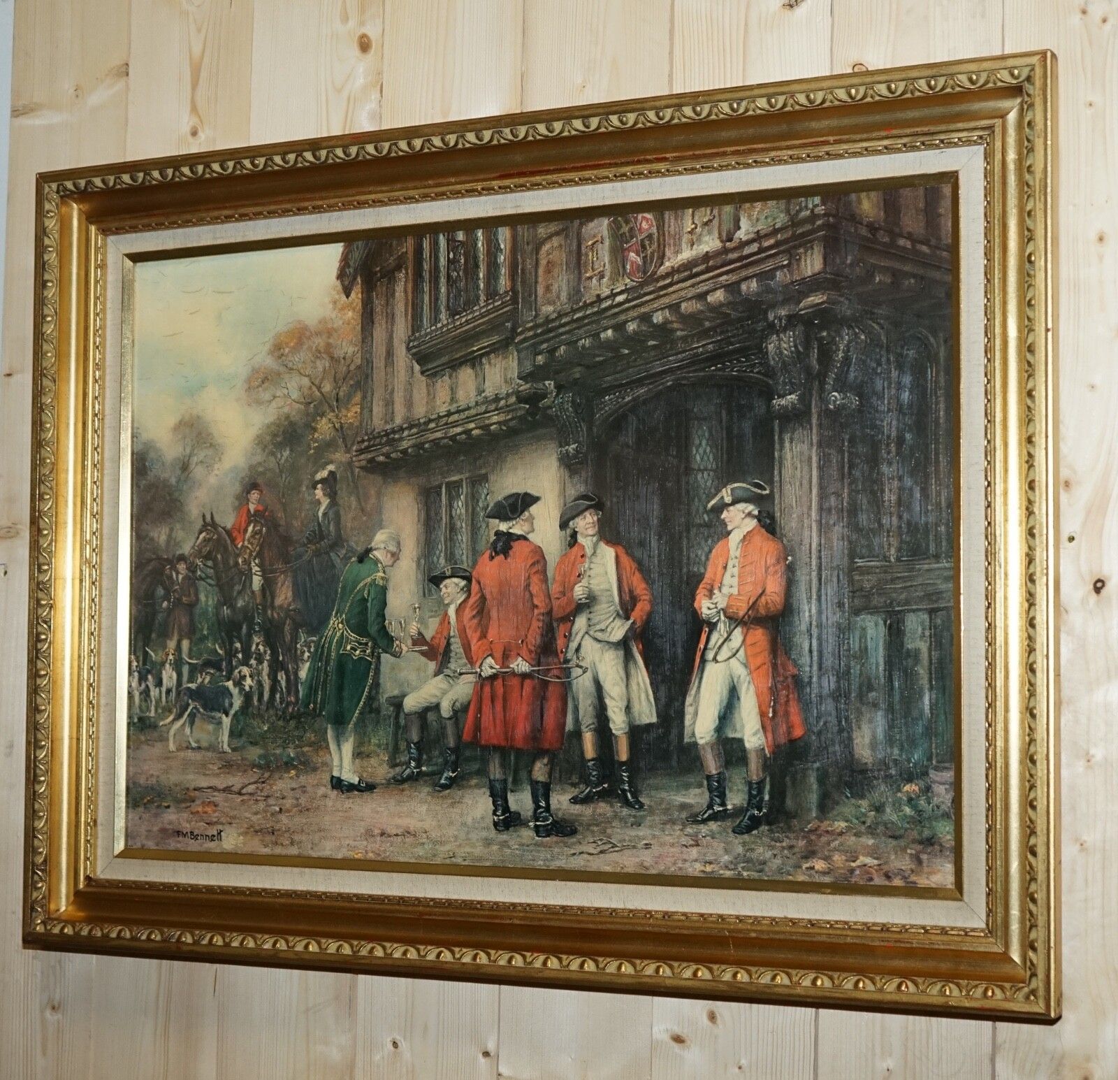 Oil Painting In Manner Of F.M.  Bennett Meet At The Lodge' Gilt Style Frame photo Art