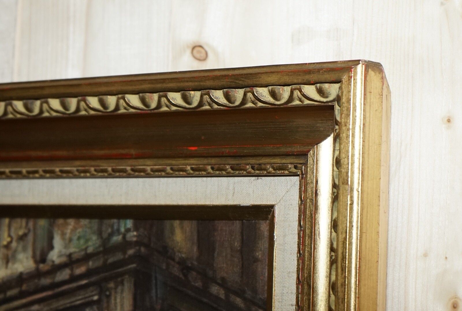 photo for sale Oil Painting In Manner Of F.M.  Bennett Meet At The Lodge' Gilt Style Frame
