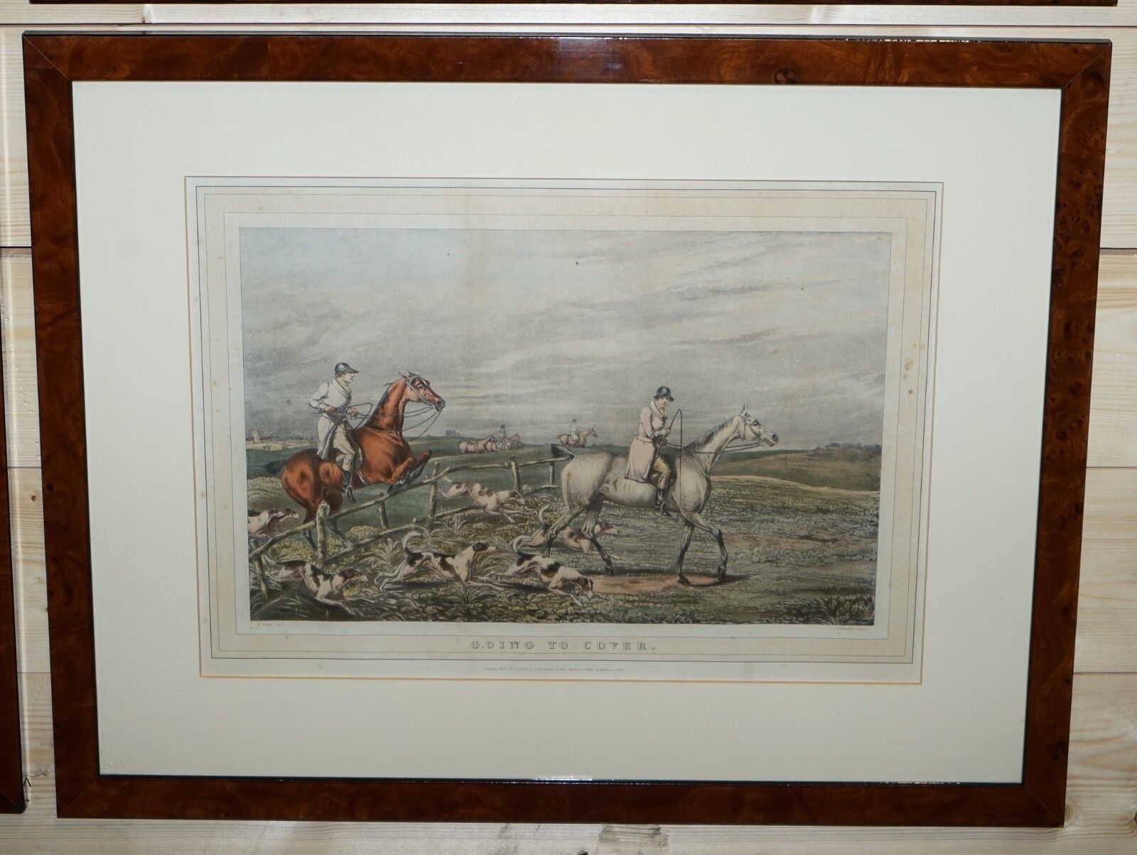 Set Of Four Prints Burr Walnut Frames In The Manner Of Henry Thomas Alken photo vinterior