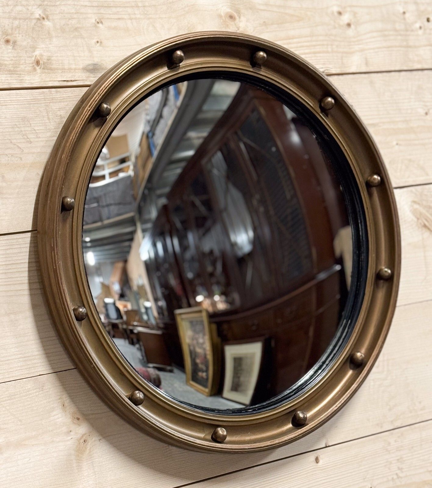 Antique 1920's Butlers Convex Gold Gilt Wood Wall Mirror photo furniture