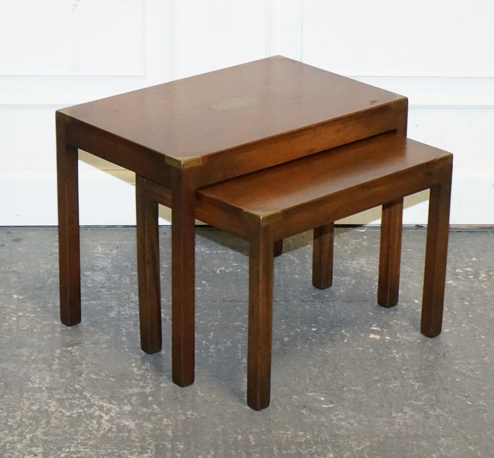 Vintage London Harrods Kennedy Military Campaign Nest Of Two Tables Brass Detail photo furniture