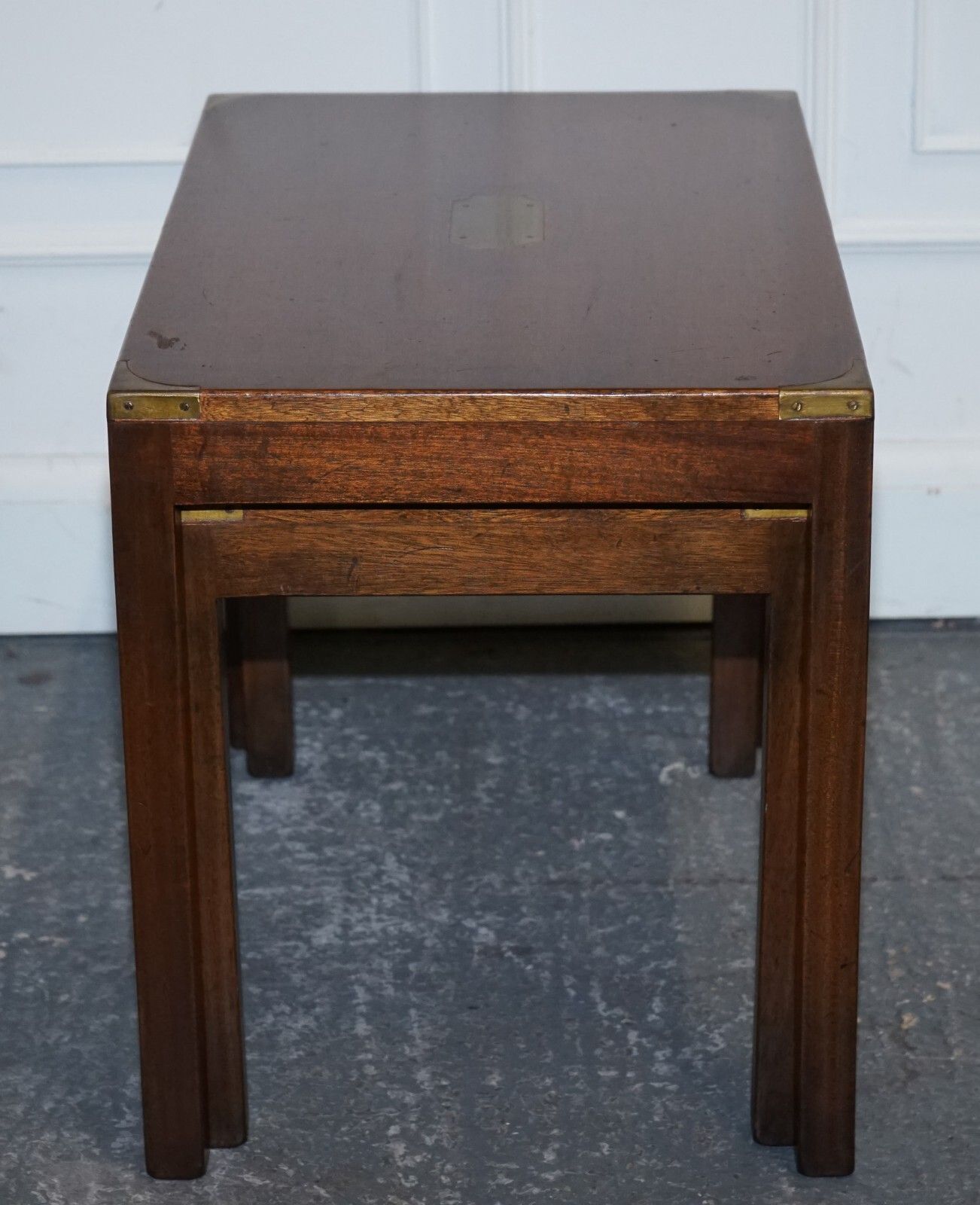 Vintage London Harrods Kennedy Military Campaign Nest Of Two Tables Brass Detail photo vintage