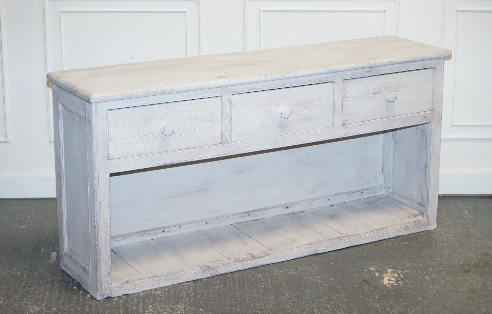Antique Hand Painted English Pine Farmhouse Sideboard With Three Drawers photo furniture