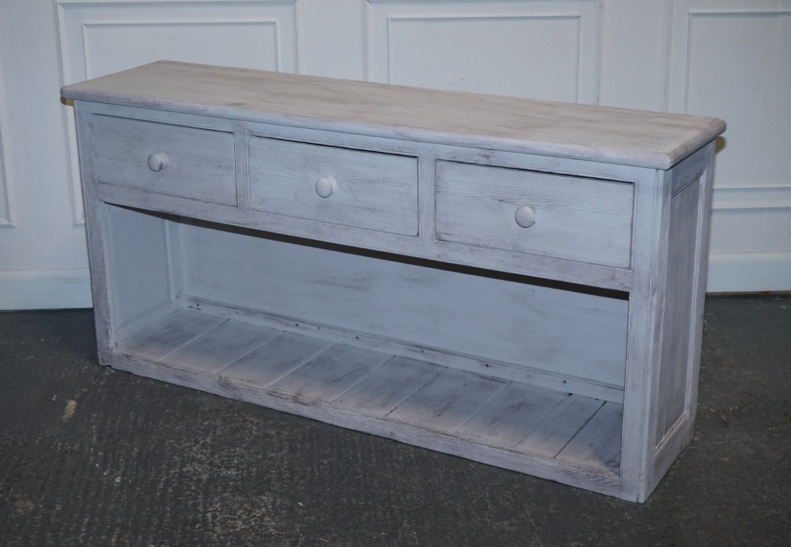 Antique Hand Painted English Pine Farmhouse Sideboard With Three Drawers photo for sale