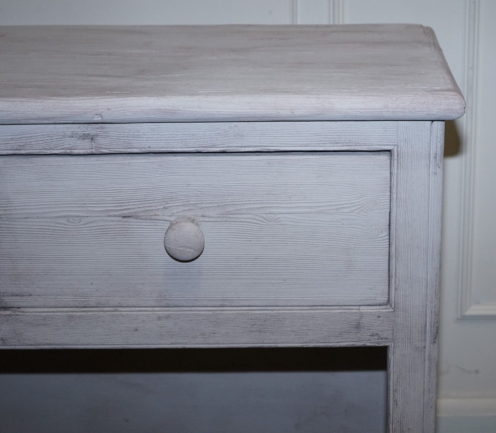 Antique Hand Painted English Pine Farmhouse Sideboard With Three Drawers photo vintage