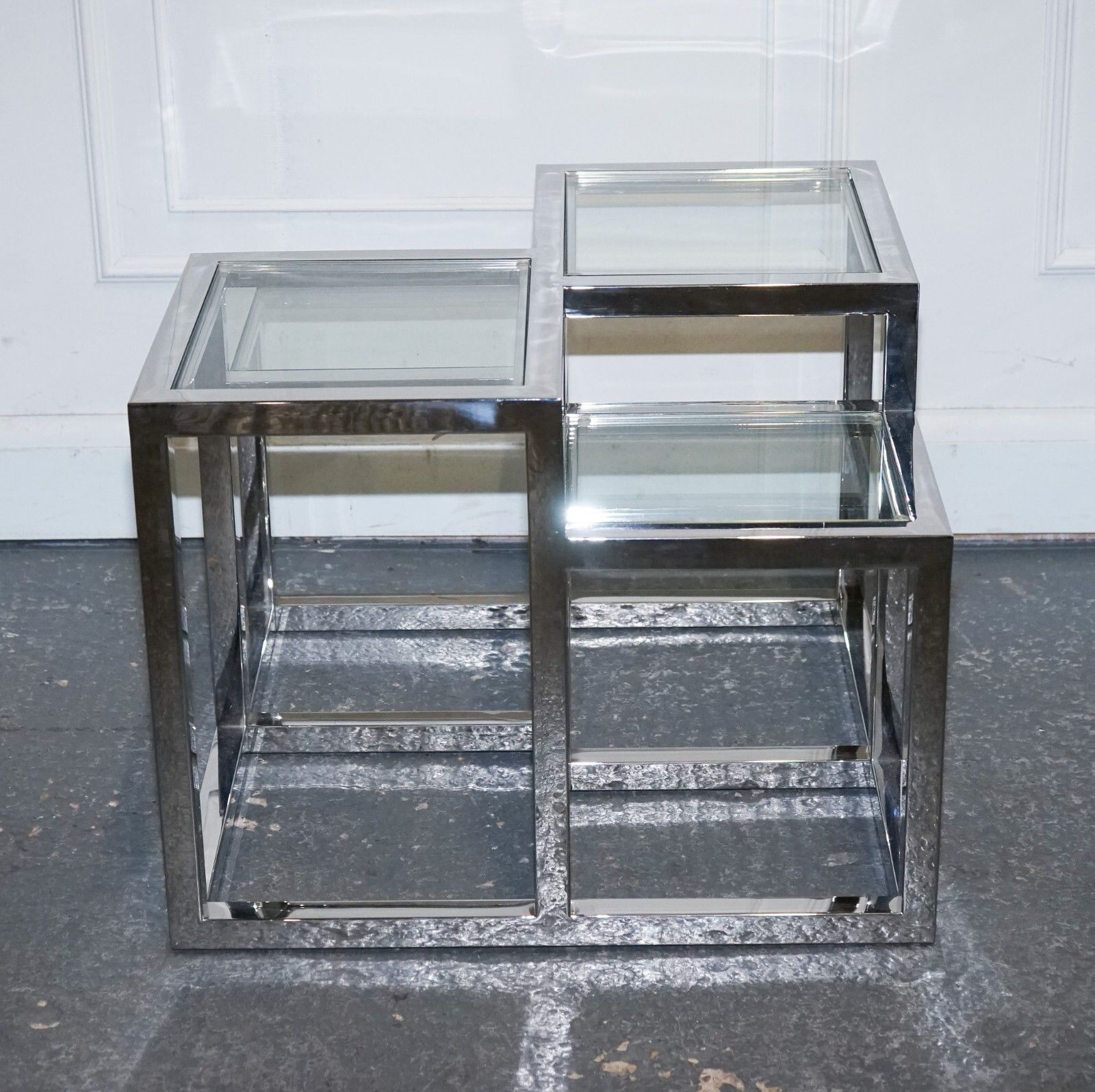 Pair Of Casa Padrino Art Deco Style Glass Polished Stainless Steel Side Tables photo buy