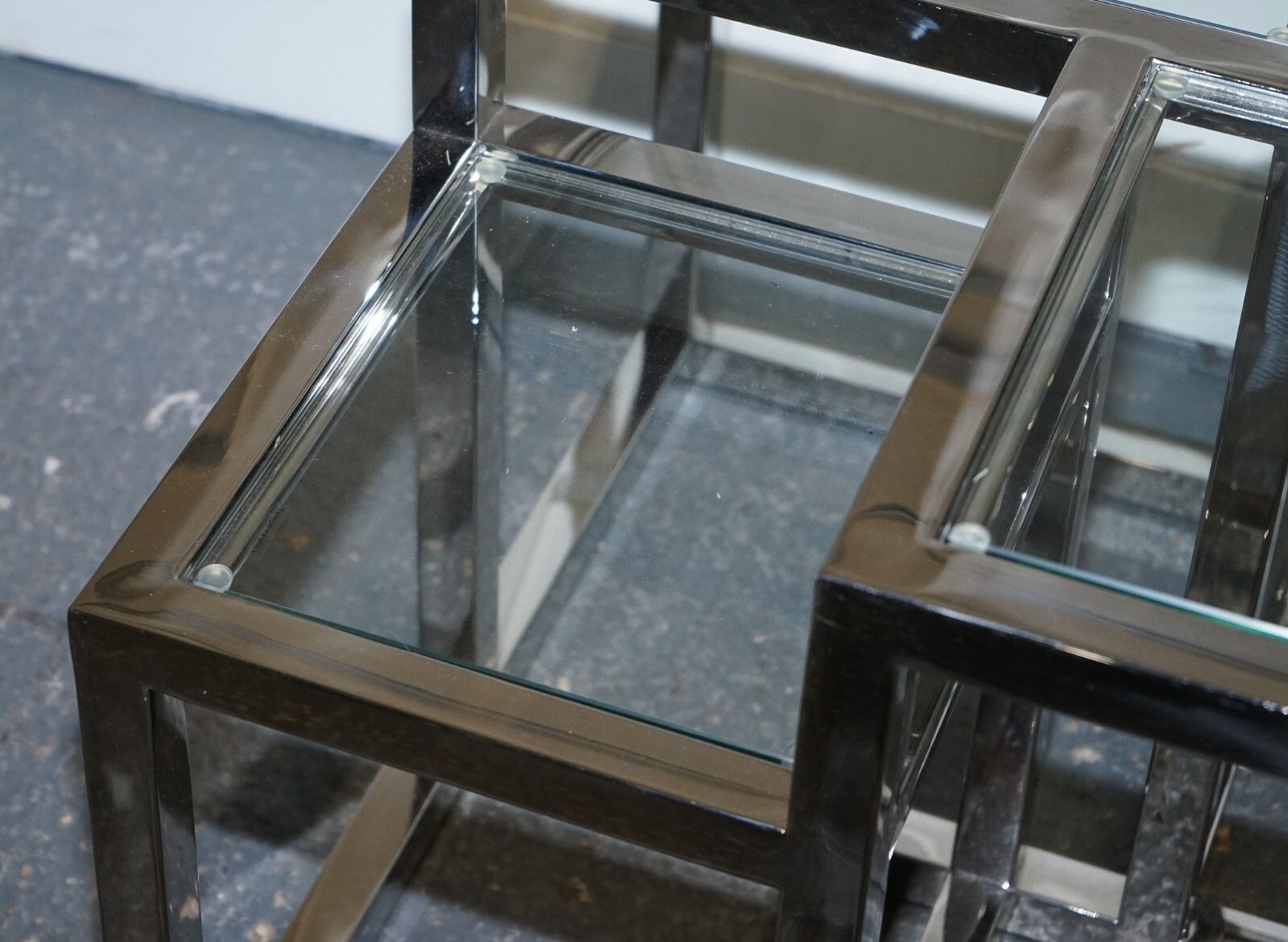 photo for sale Pair Of Casa Padrino Art Deco Style Glass Polished Stainless Steel Side Tables