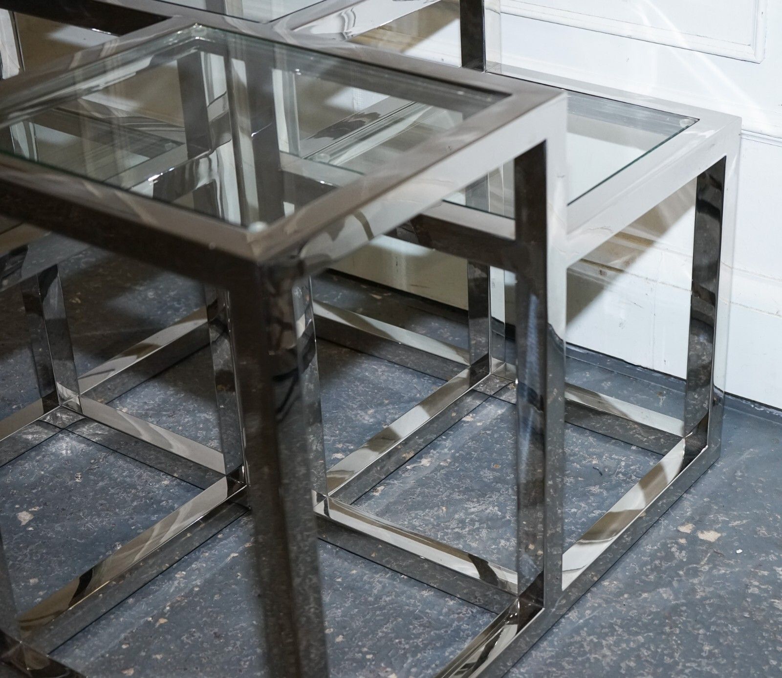 1500.0 Pair Of Casa Padrino Art Deco Style Glass Polished Stainless Steel Side Tables photo