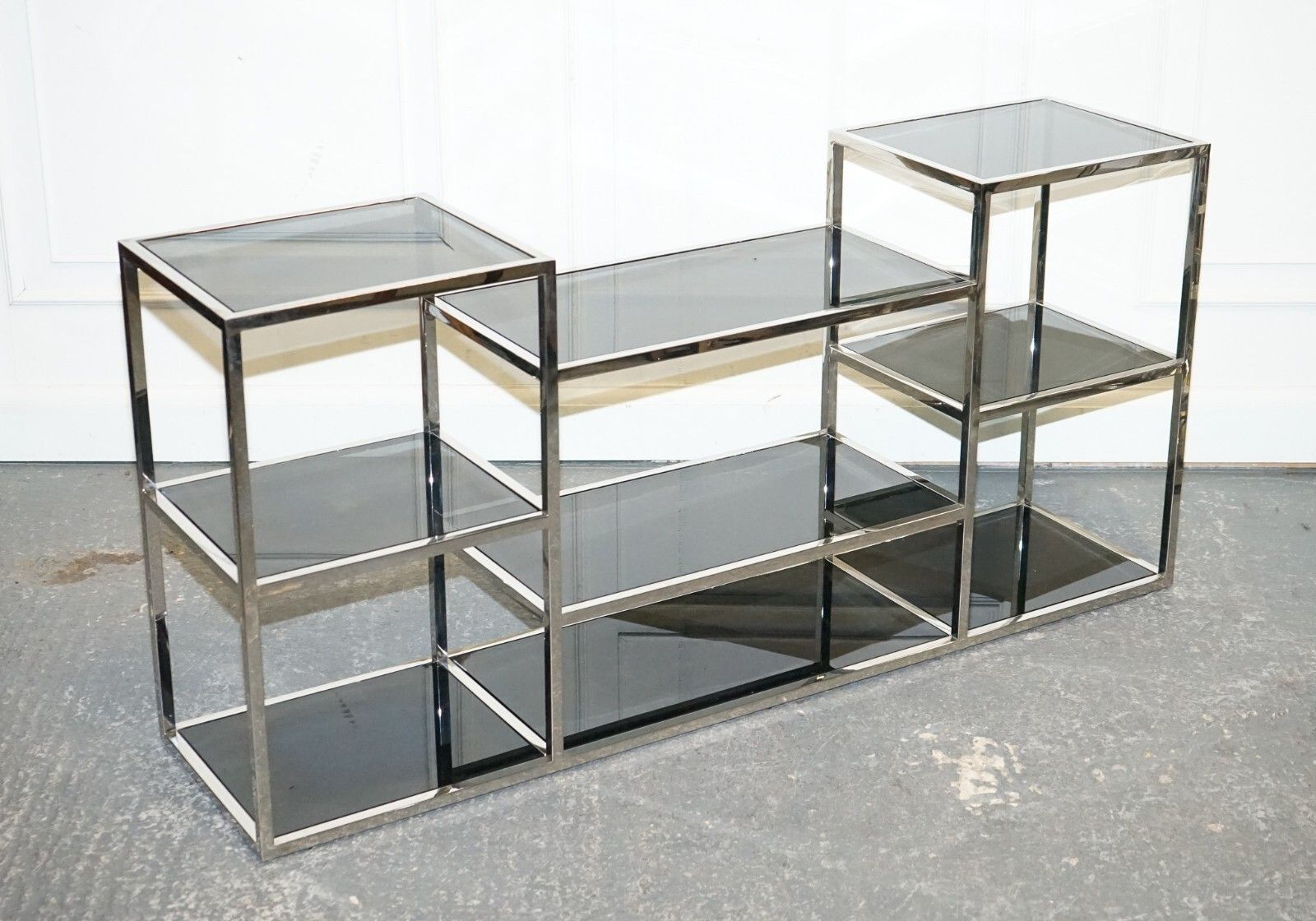Showroom Casa Padrino Smoked Glass Polished Stainless Steel Console Table photo furniture