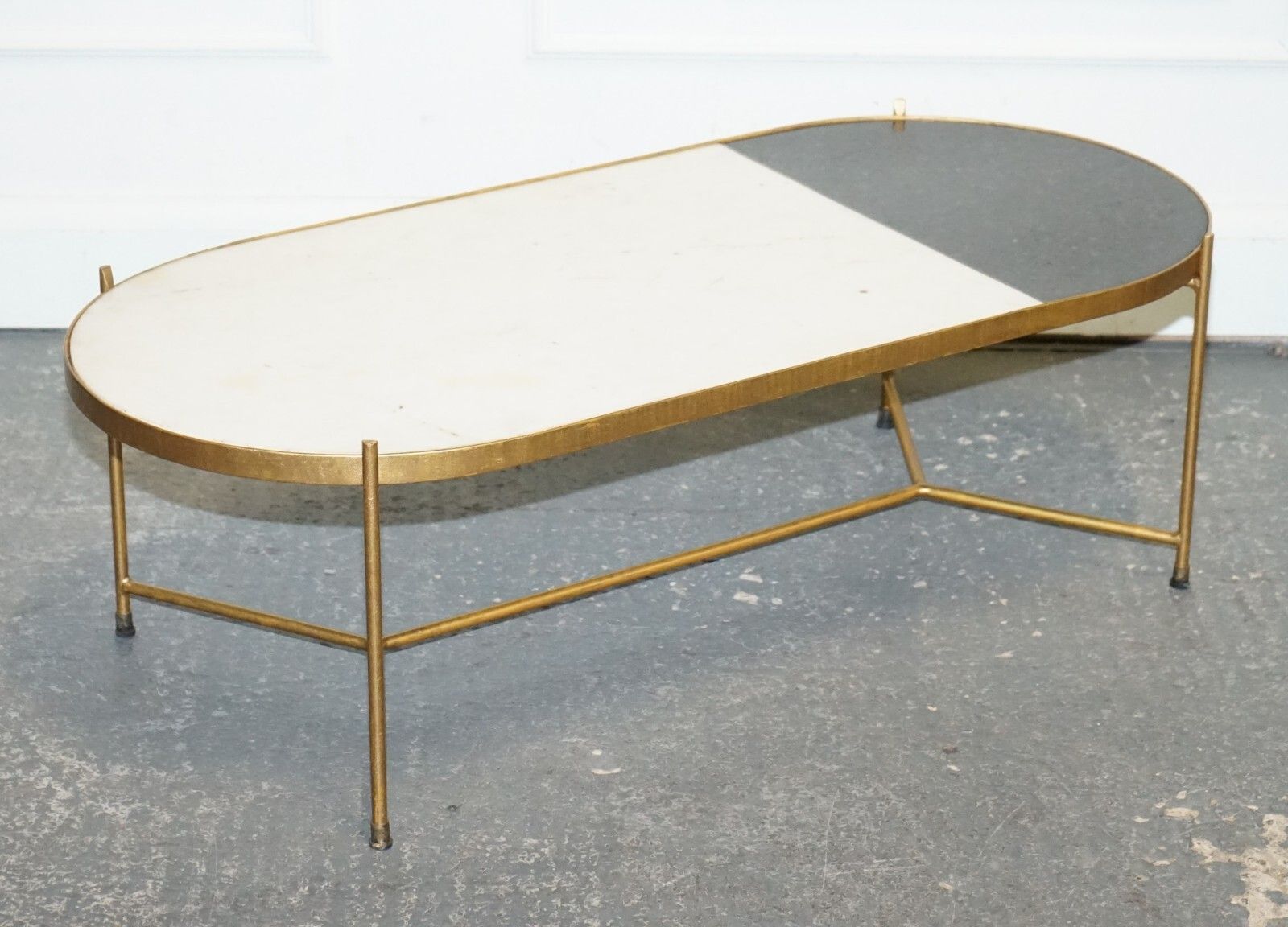 Contemporary Italian Two Tone Marble & Limestone Coffee Table On Metal Gold Legs photo furniture