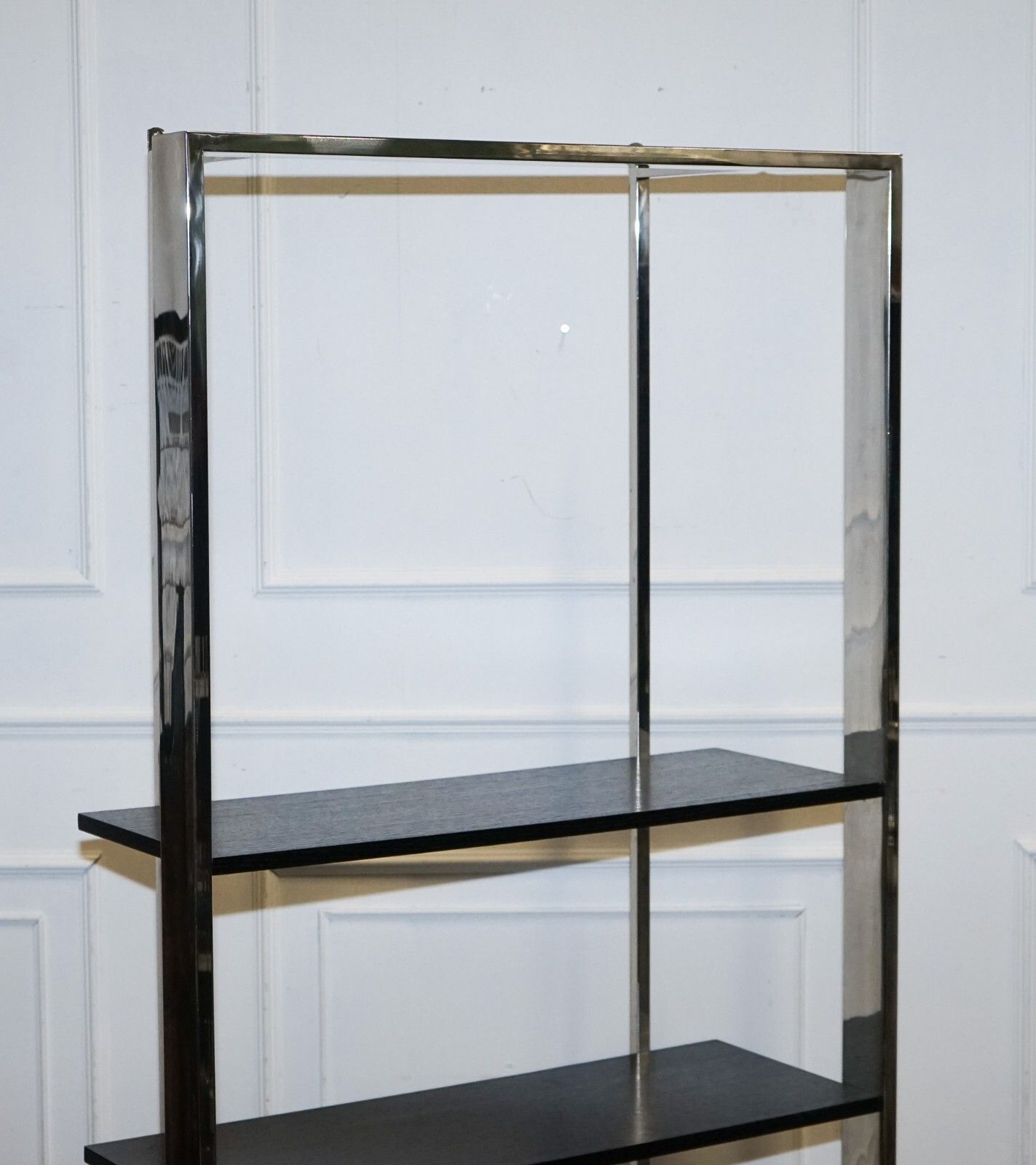 Polished Stainless Steel Black And Silver Art Deco Style Bookcase Shelf Display photo for sale
