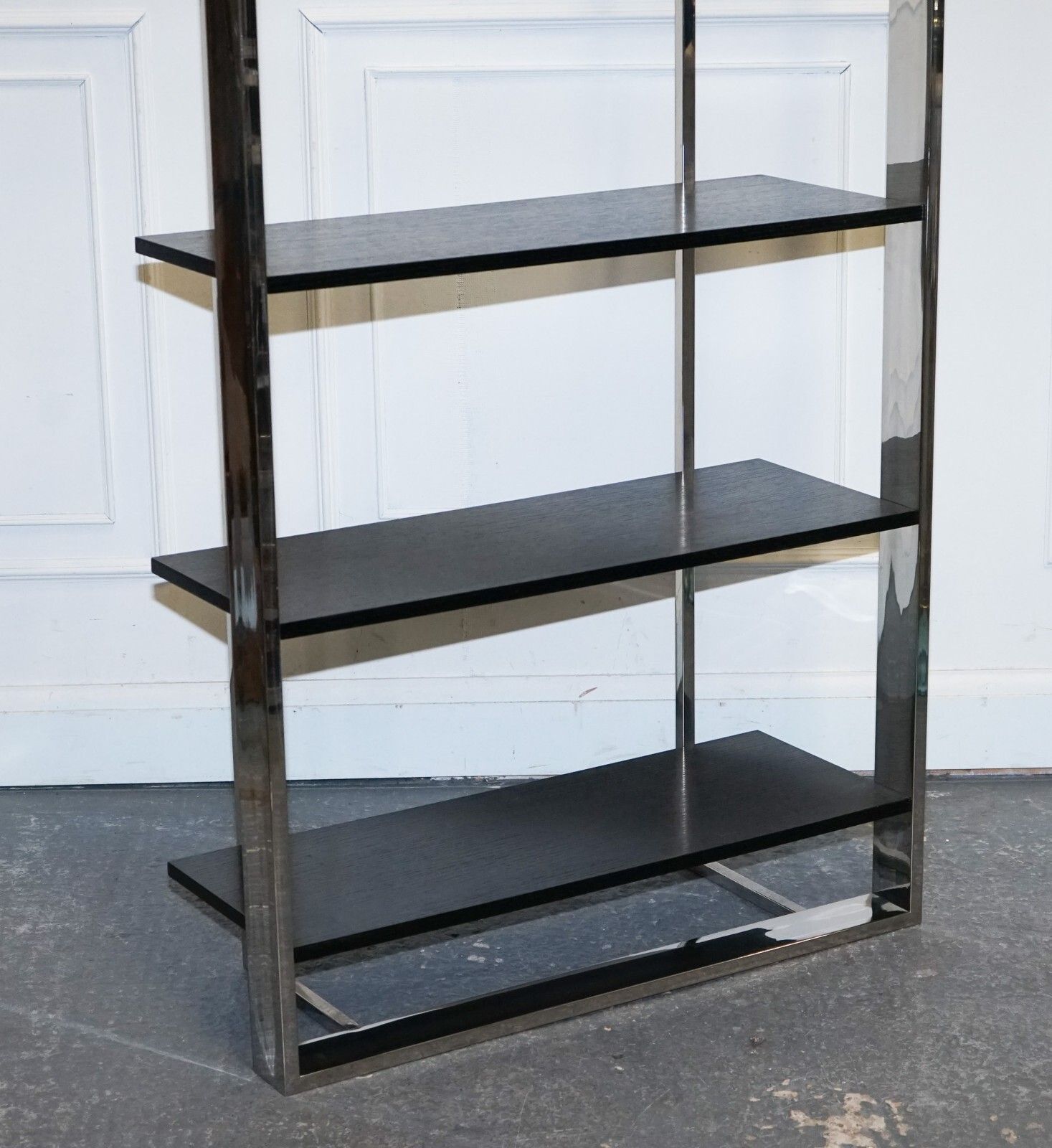 Polished Stainless Steel Black And Silver Art Deco Style Bookcase Shelf Display photo 750.0