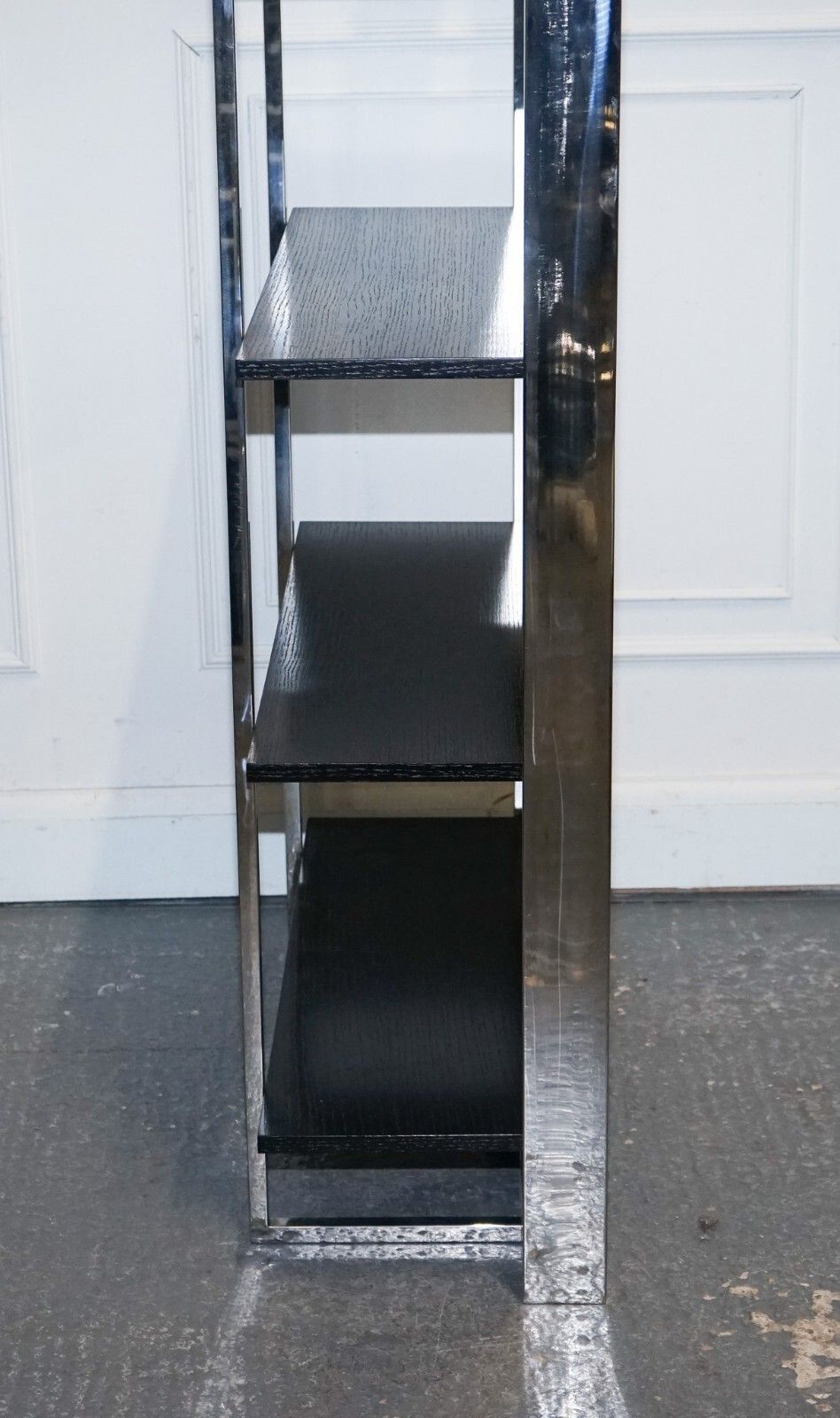 Furniture Polished Stainless Steel Black And Silver Art Deco Style Bookcase Shelf Display photo