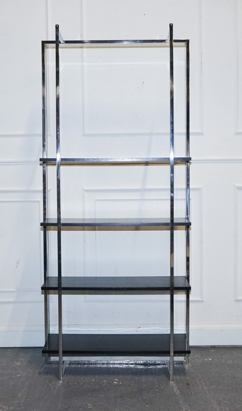 photo vinterior Polished Stainless Steel Black And Silver Art Deco Style Bookcase Shelf Display