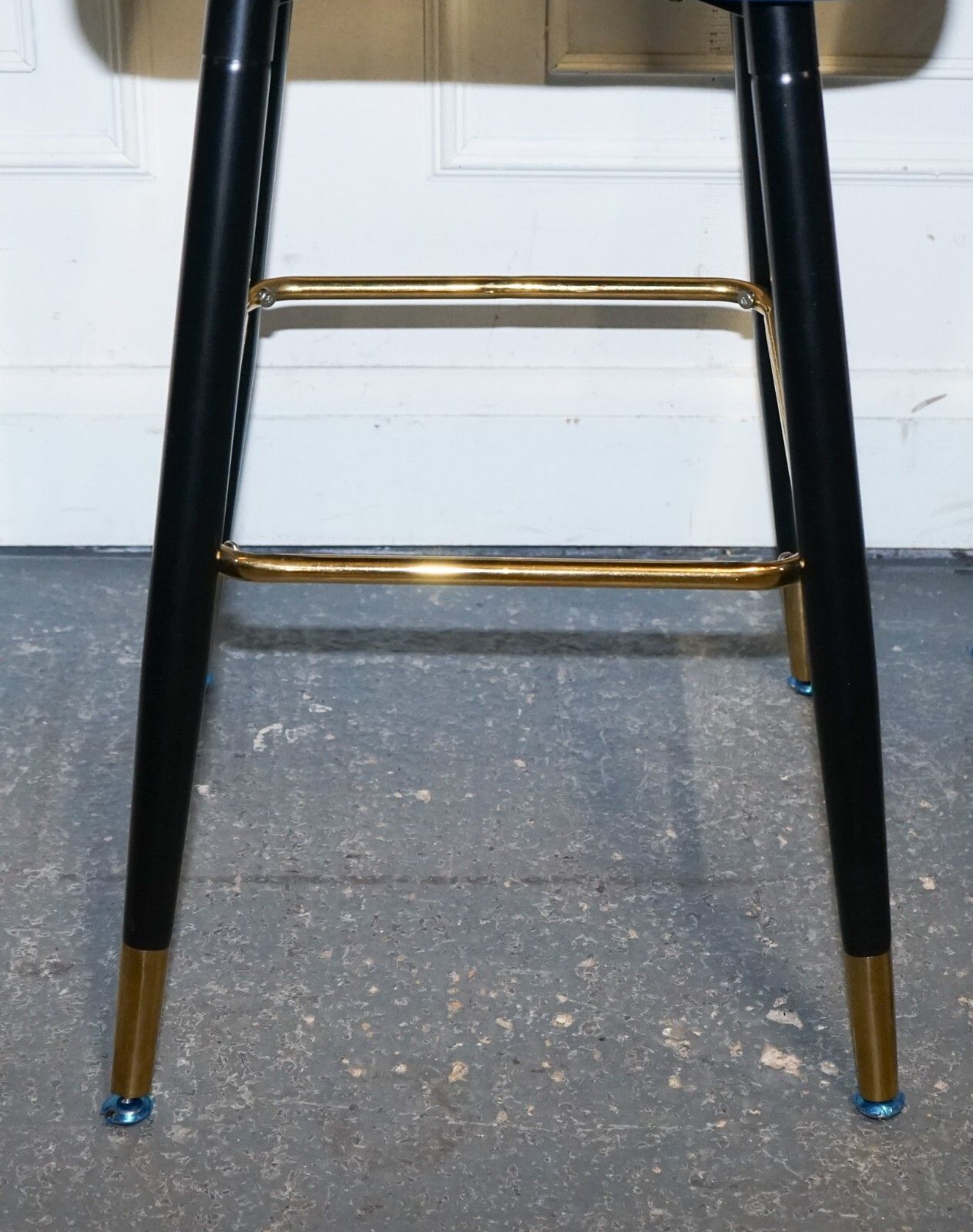 photo furniture Beautiful Pair Of Blue Velvet Bar Chairs With Gold Detail On The Frame