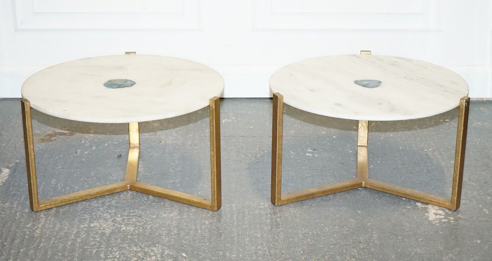 Stunning Ex Showroom Marble Iron & Blue Agate Stone Side Coffee Tables photo furniture