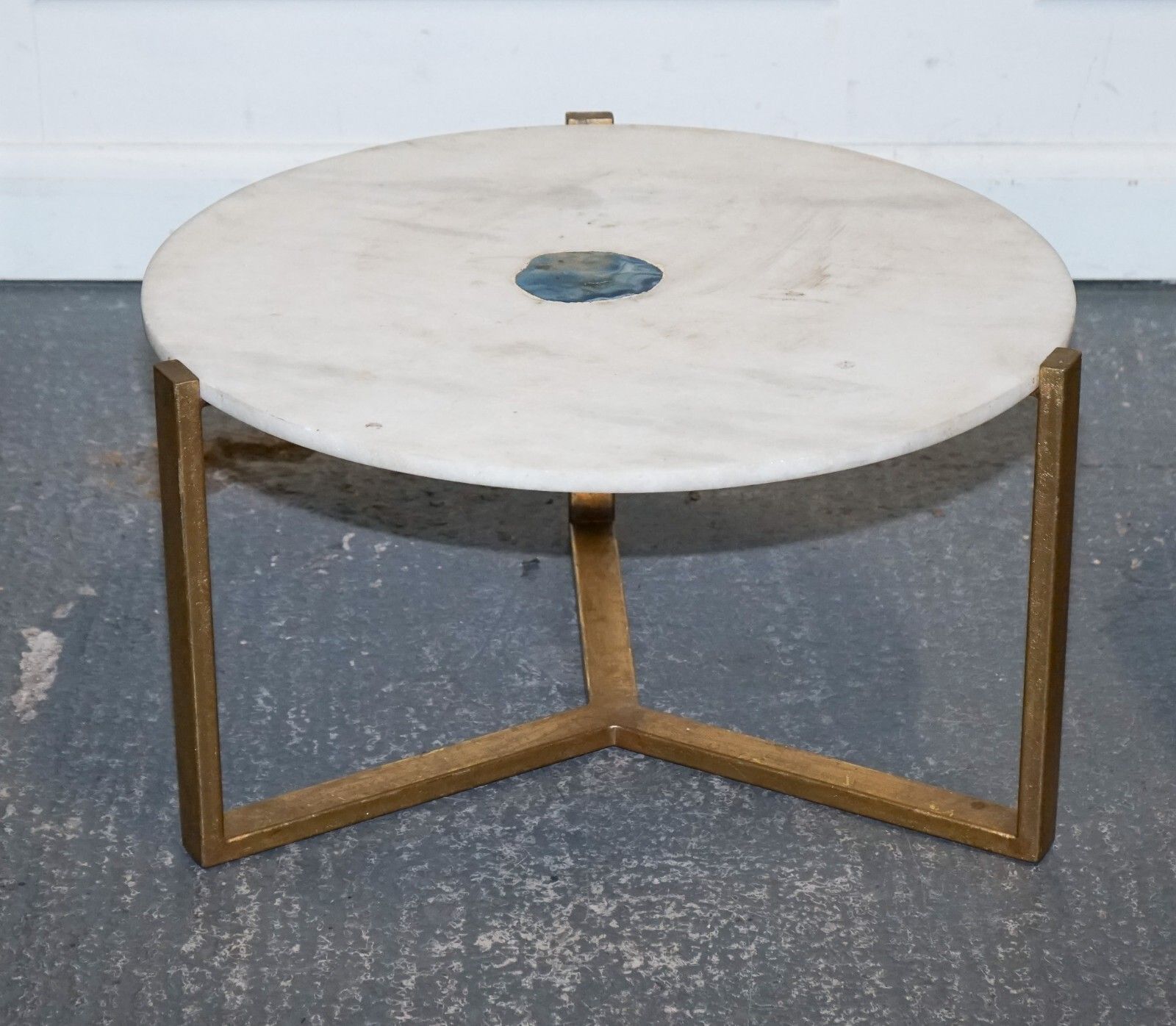 Stunning Ex Showroom Marble Iron & Blue Agate Stone Side Coffee Tables photo for sale