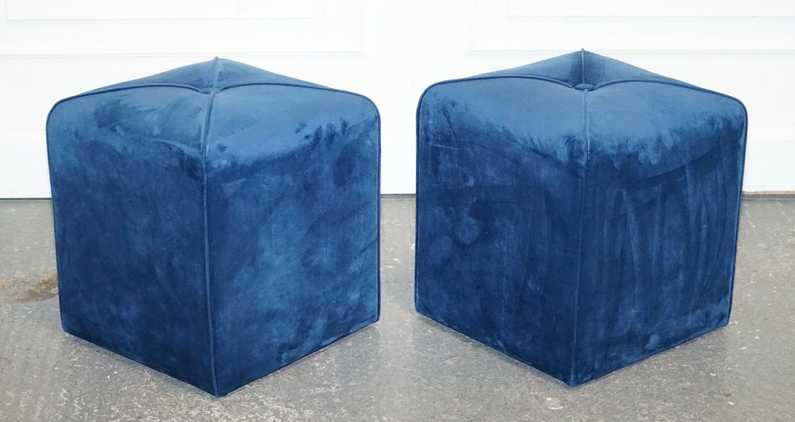 Ex Showroom Art Deco Style Pair Of Blue Velvet Touch Fabric Blue Stools photo furniture