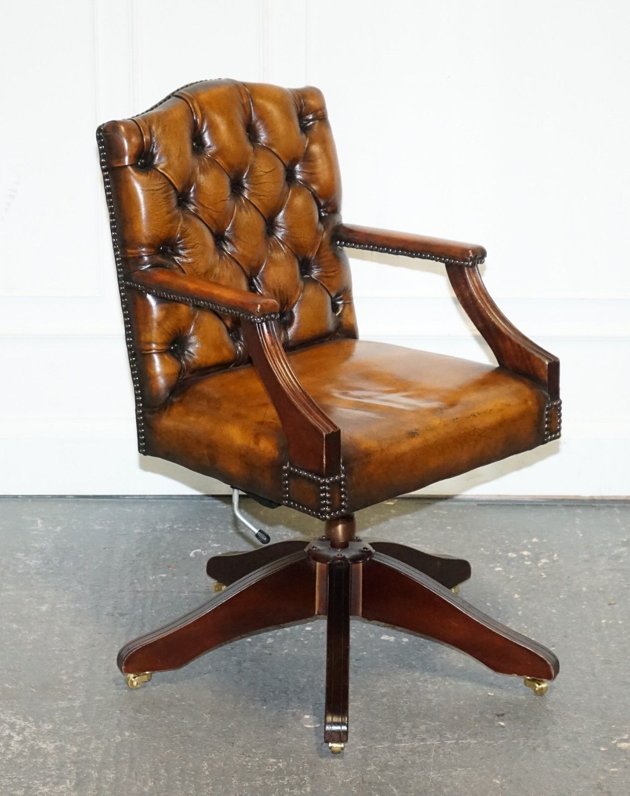 Rare Cigar Brown Leather Chesterfield Directions Conference Leather Chair photo furniture