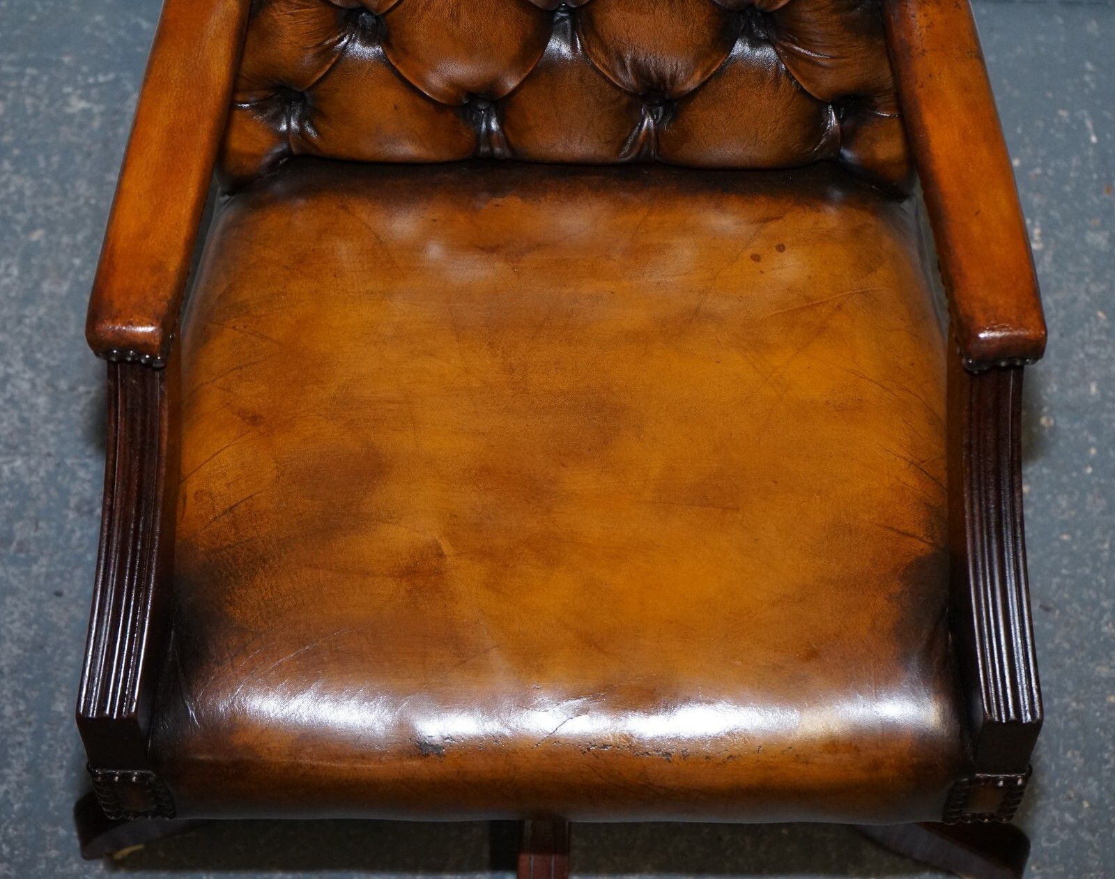 Rare Cigar Brown Leather Chesterfield Directions Conference Leather Chair photo vintage