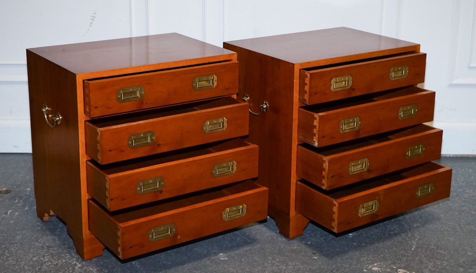 Pair Of Vintage Military Campaign Yew Wood Chest Of Drawers End Tables photo Furniture