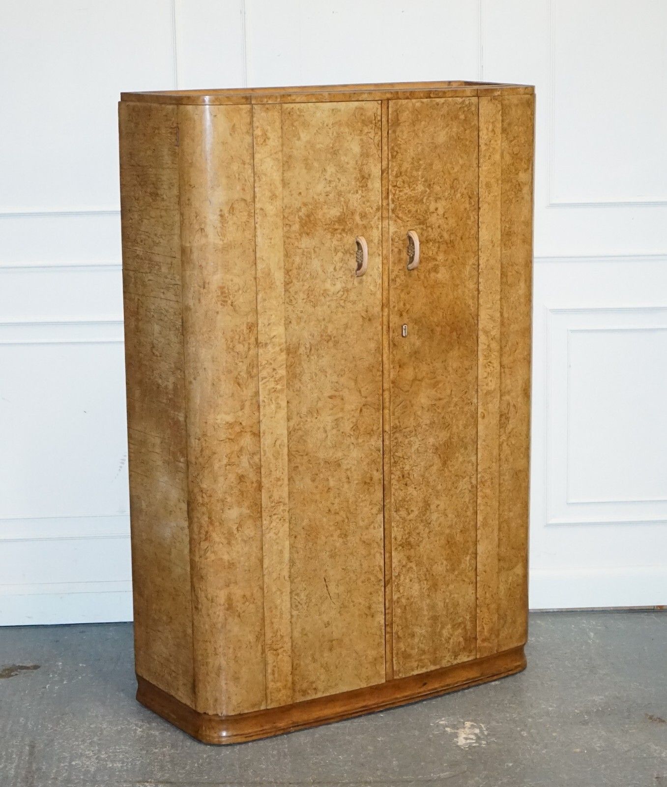 Beautiful Art Deco Blonde Walnut Double Door Wardrobe Armoire photo furniture
