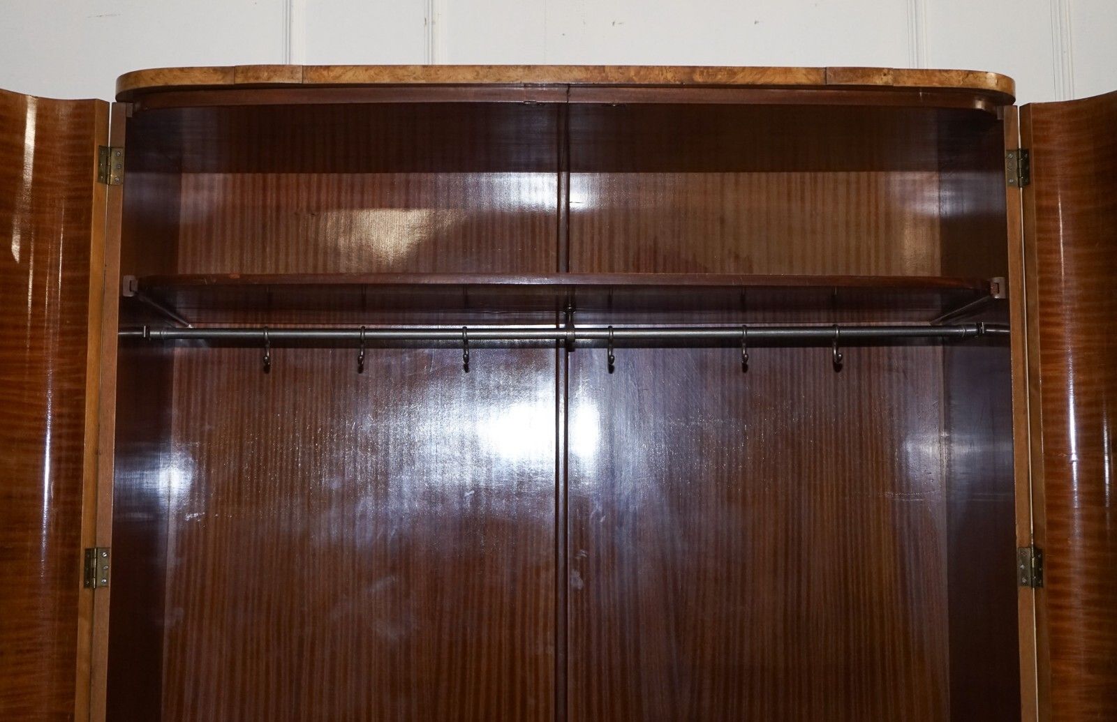 Beautiful Art Deco Blonde Walnut Double Door Wardrobe Armoire photo vintage